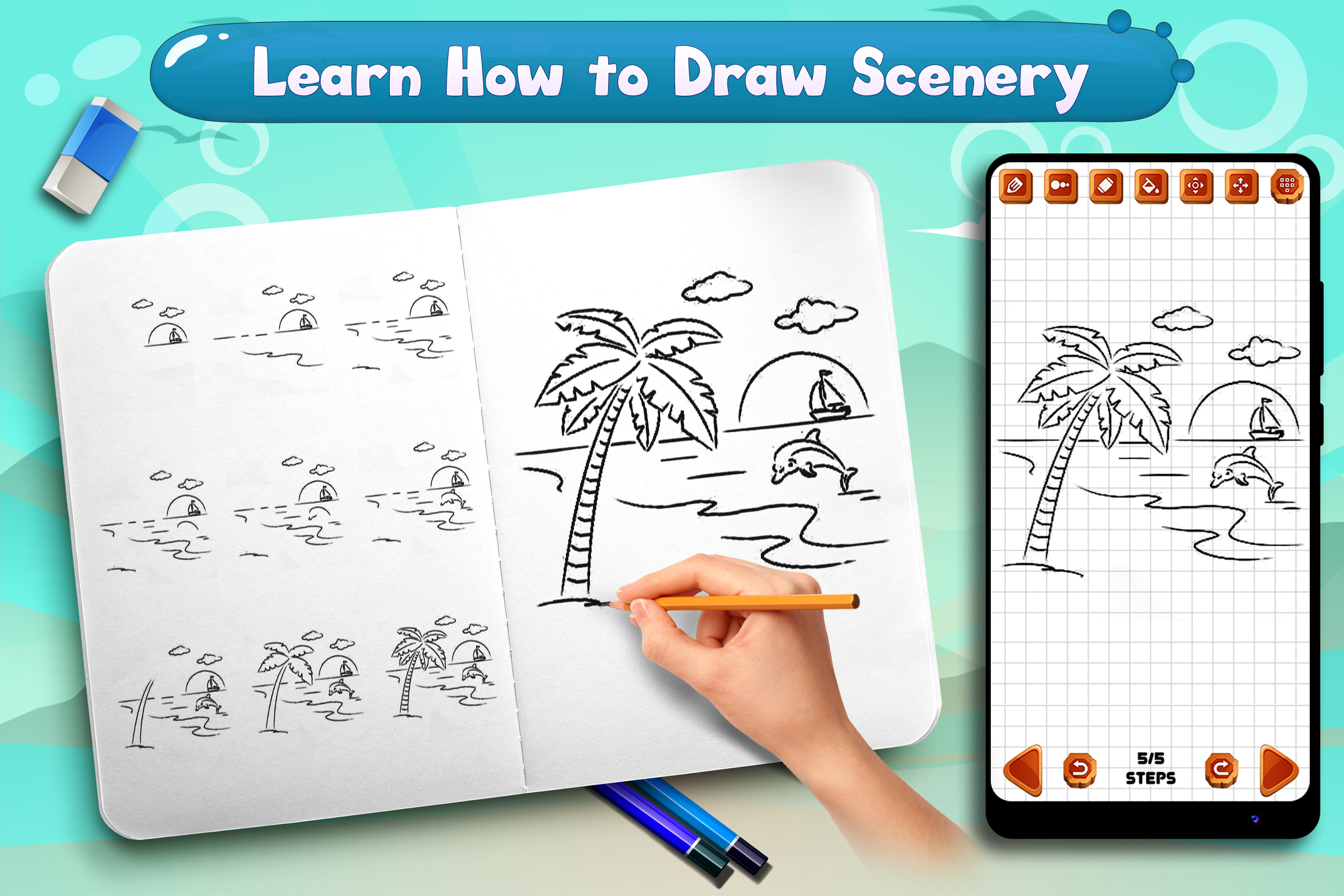 اسکرین شات 1 برنامه Learn to Draw Scenery & Nature