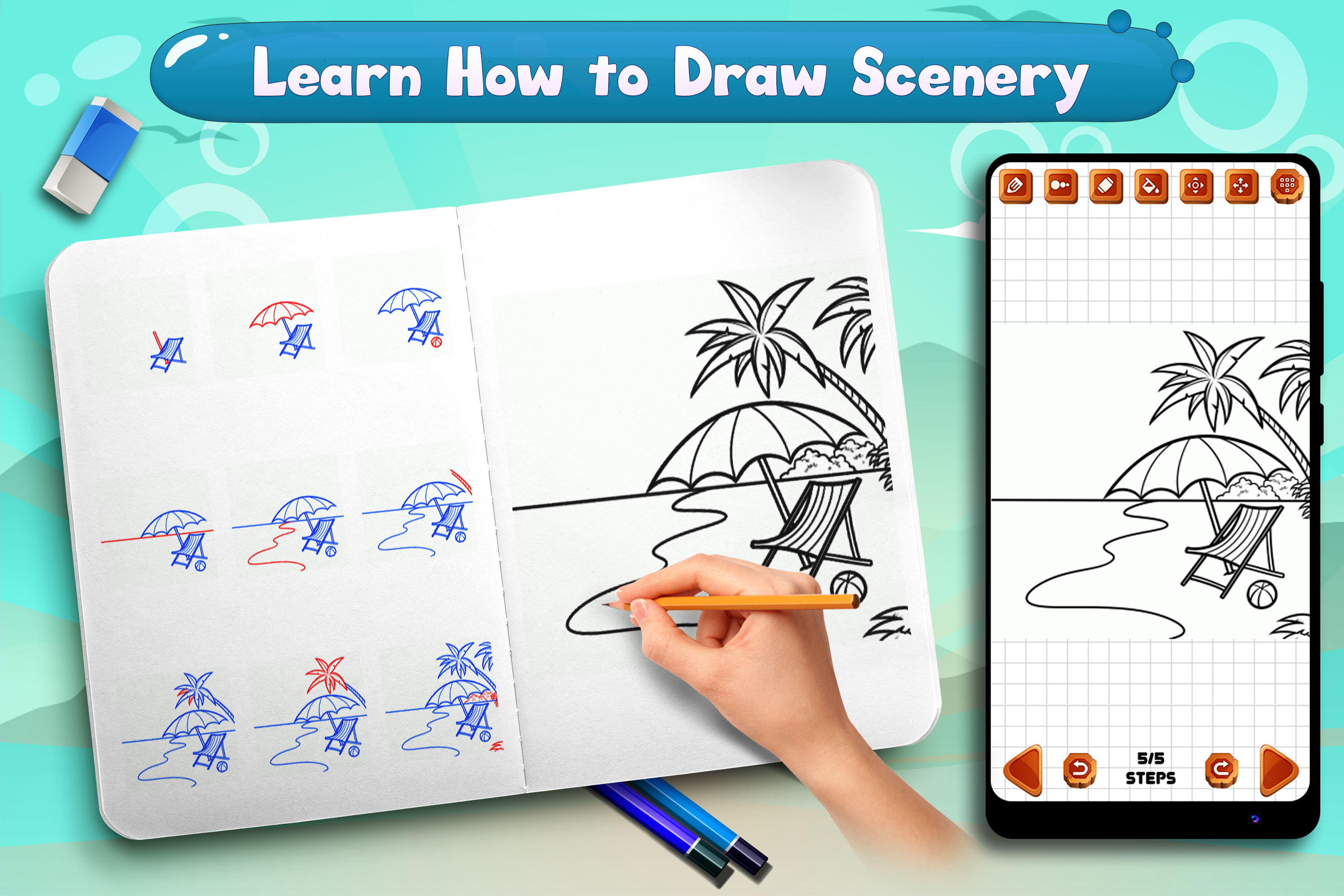 اسکرین شات 5 برنامه Learn to Draw Scenery & Nature