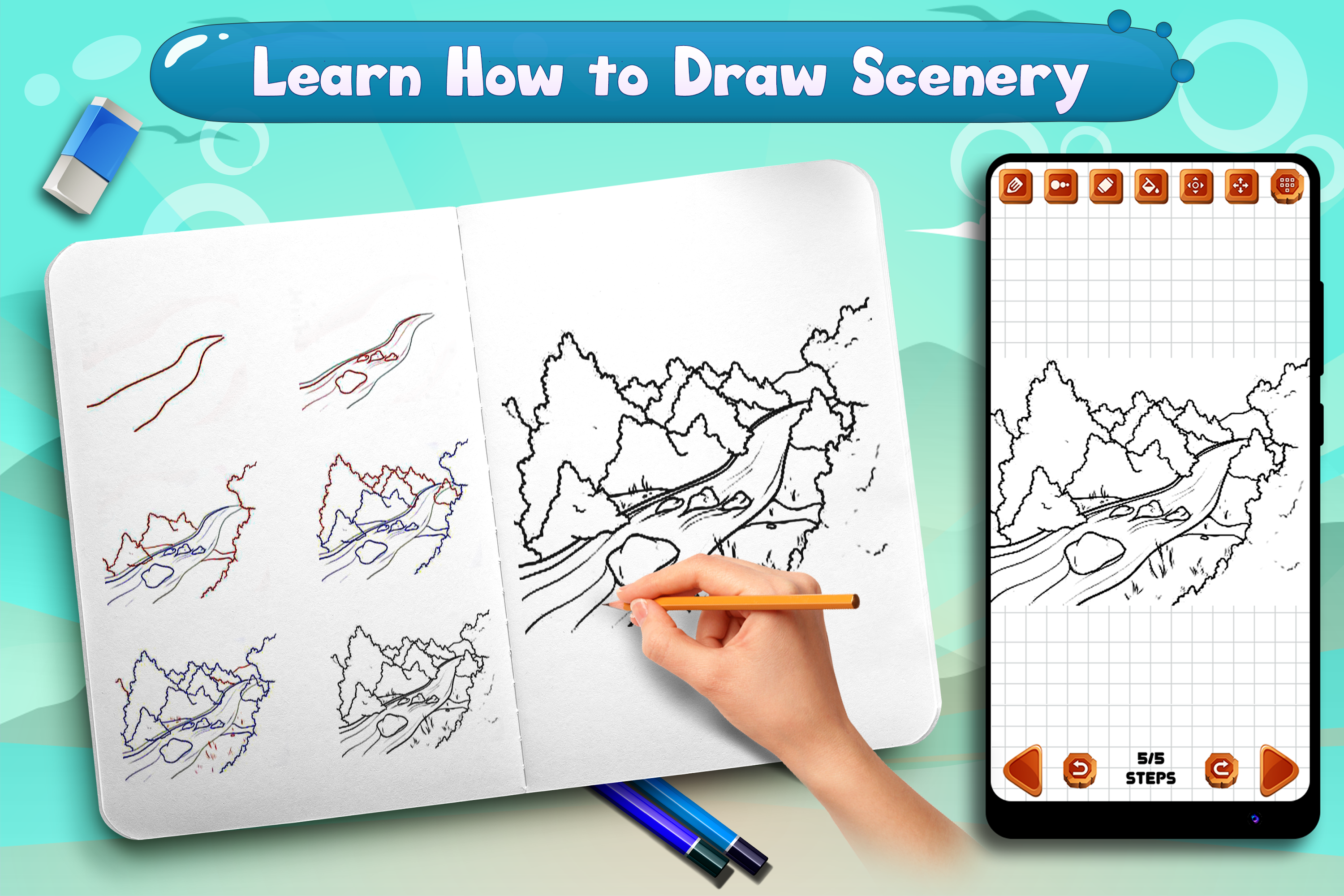 اسکرین شات 7 برنامه Learn to Draw Scenery & Nature