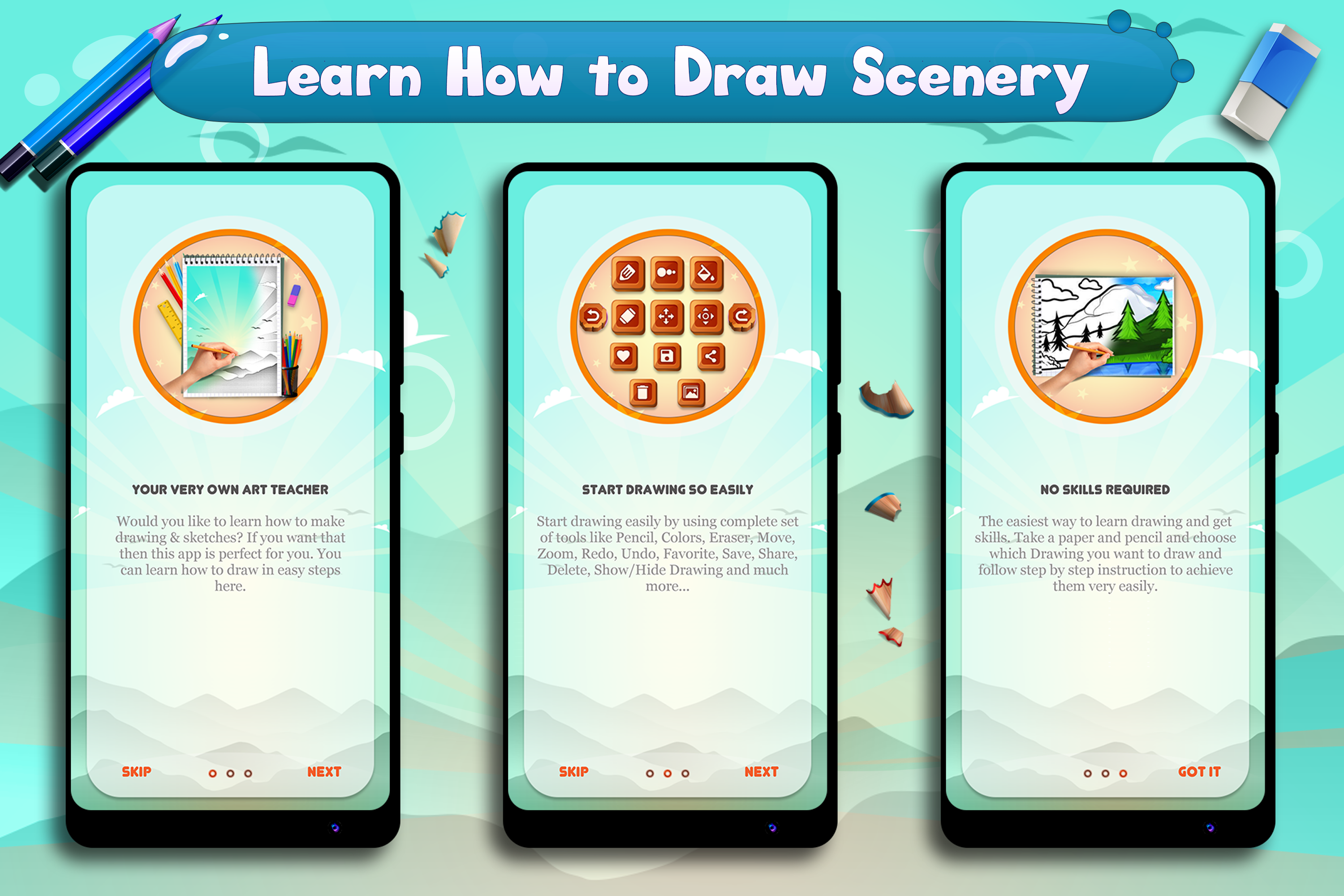 اسکرین شات 2 برنامه Learn to Draw Scenery & Nature
