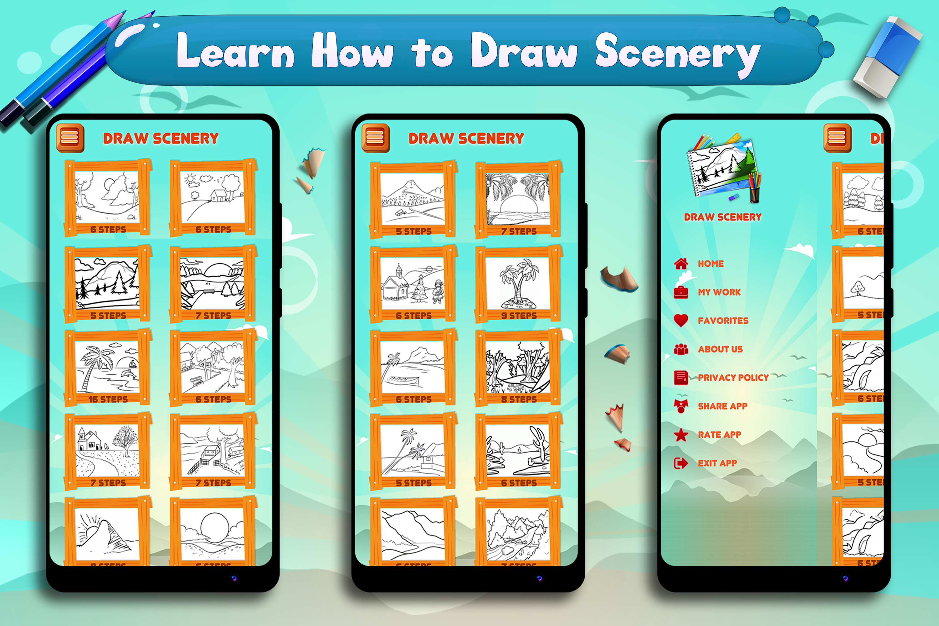اسکرین شات 4 برنامه Learn to Draw Scenery & Nature