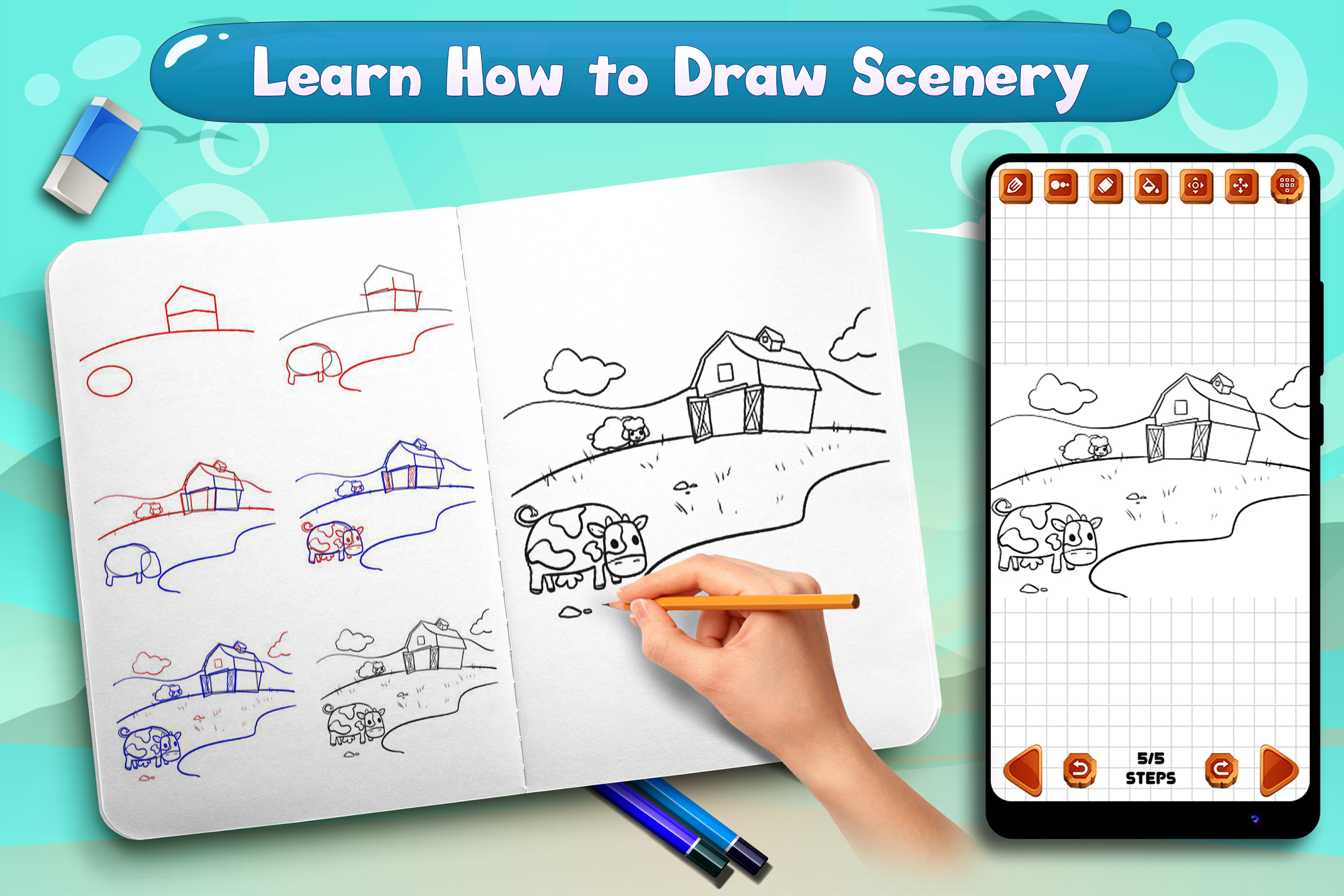 اسکرین شات 3 برنامه Learn to Draw Scenery & Nature