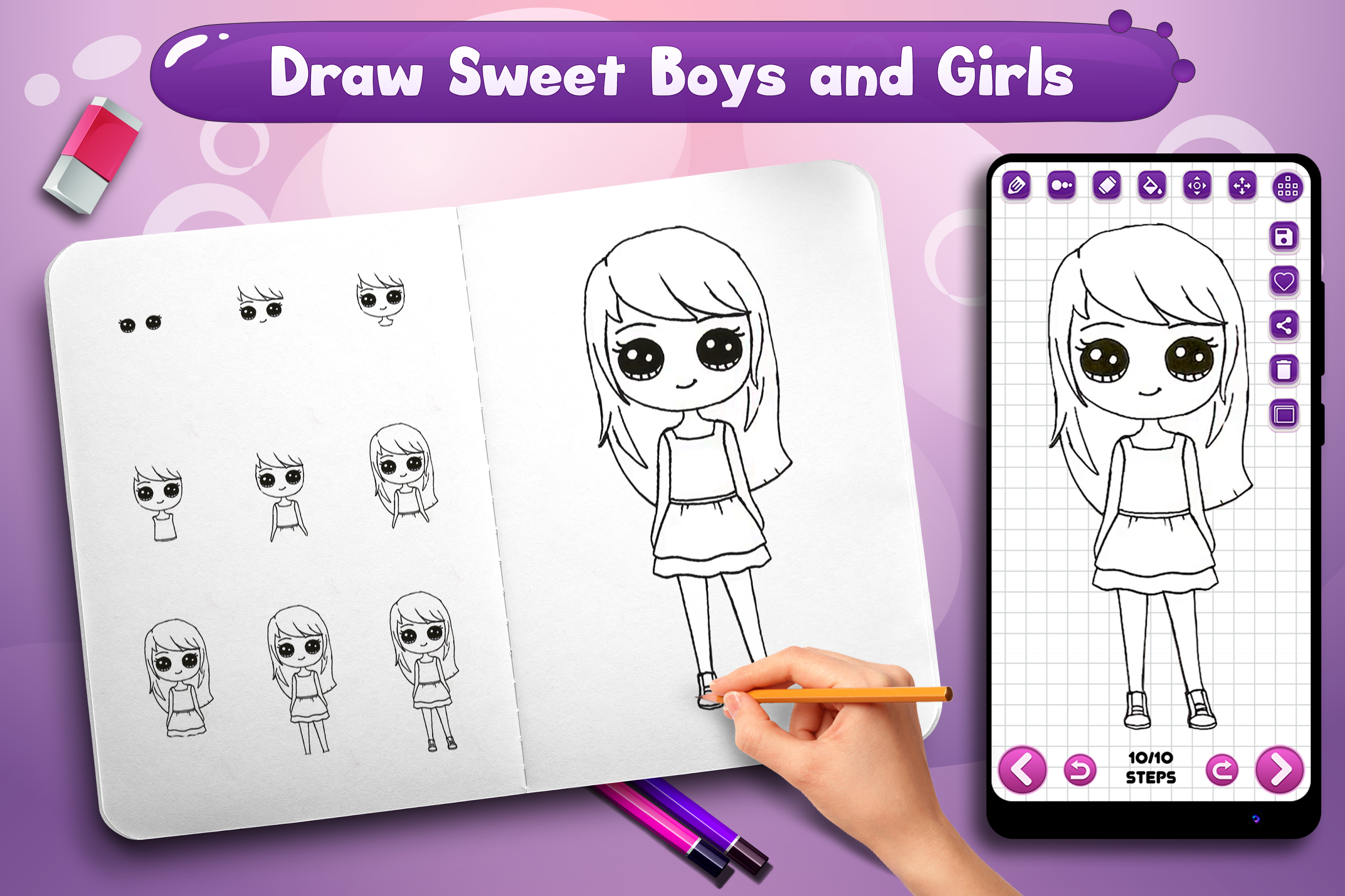 اسکرین شات 4 برنامه Learn to Draw Cute Girls Boys