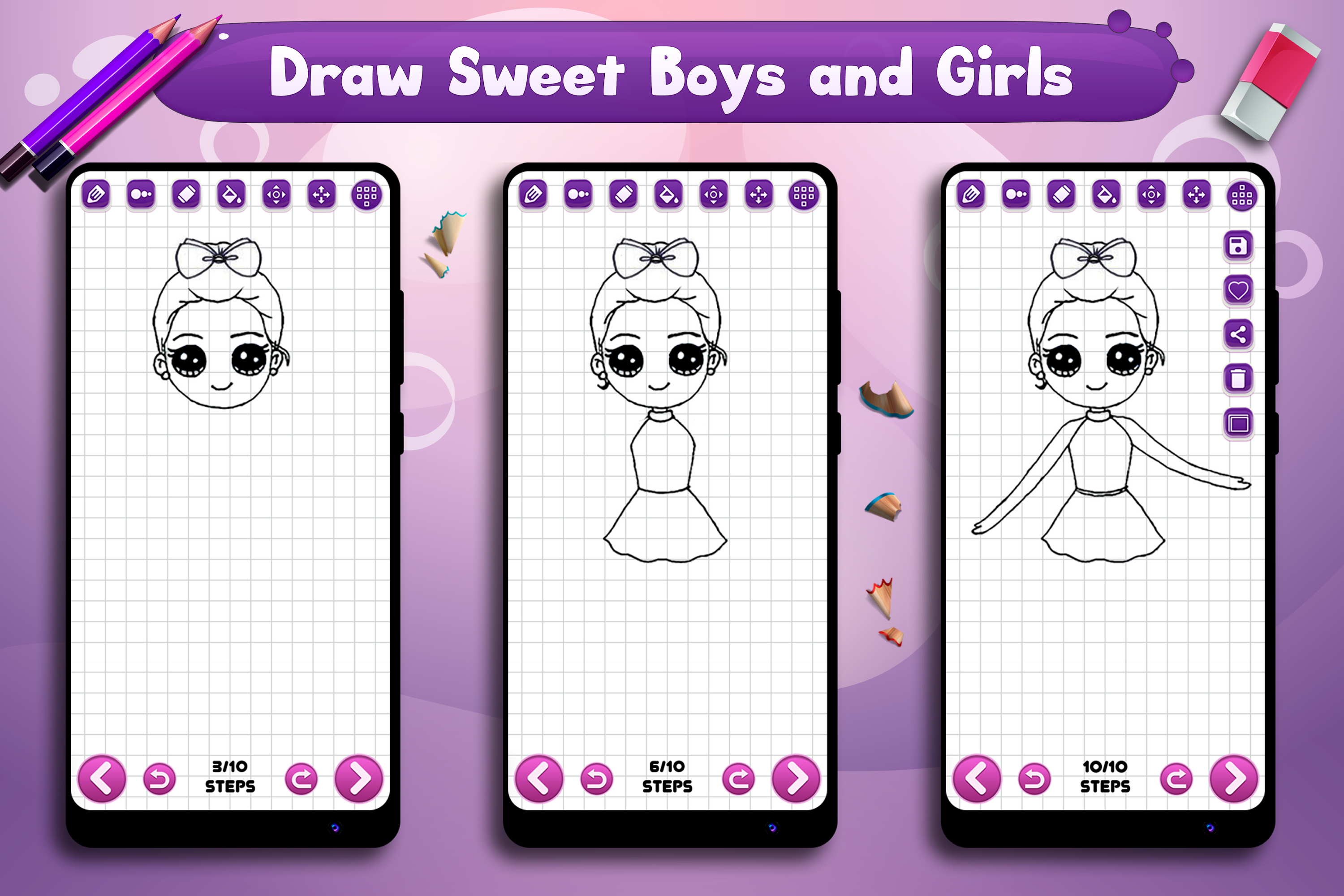 اسکرین شات 5 برنامه Learn to Draw Cute Girls Boys