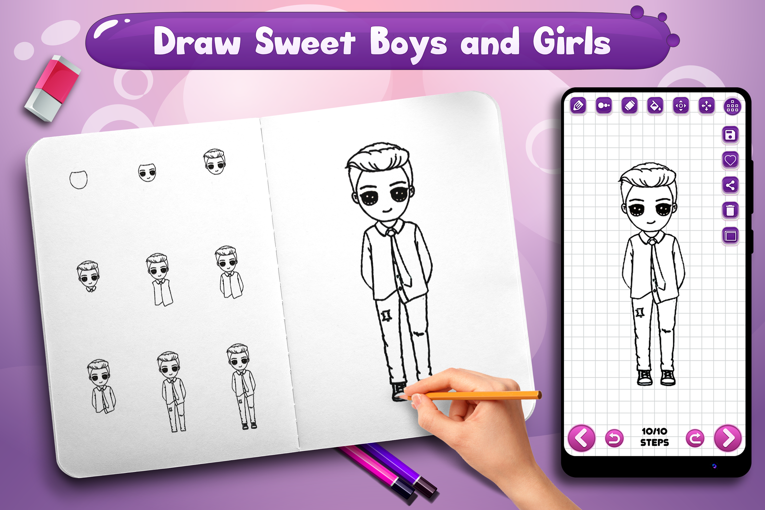 اسکرین شات 6 برنامه Learn to Draw Cute Girls Boys