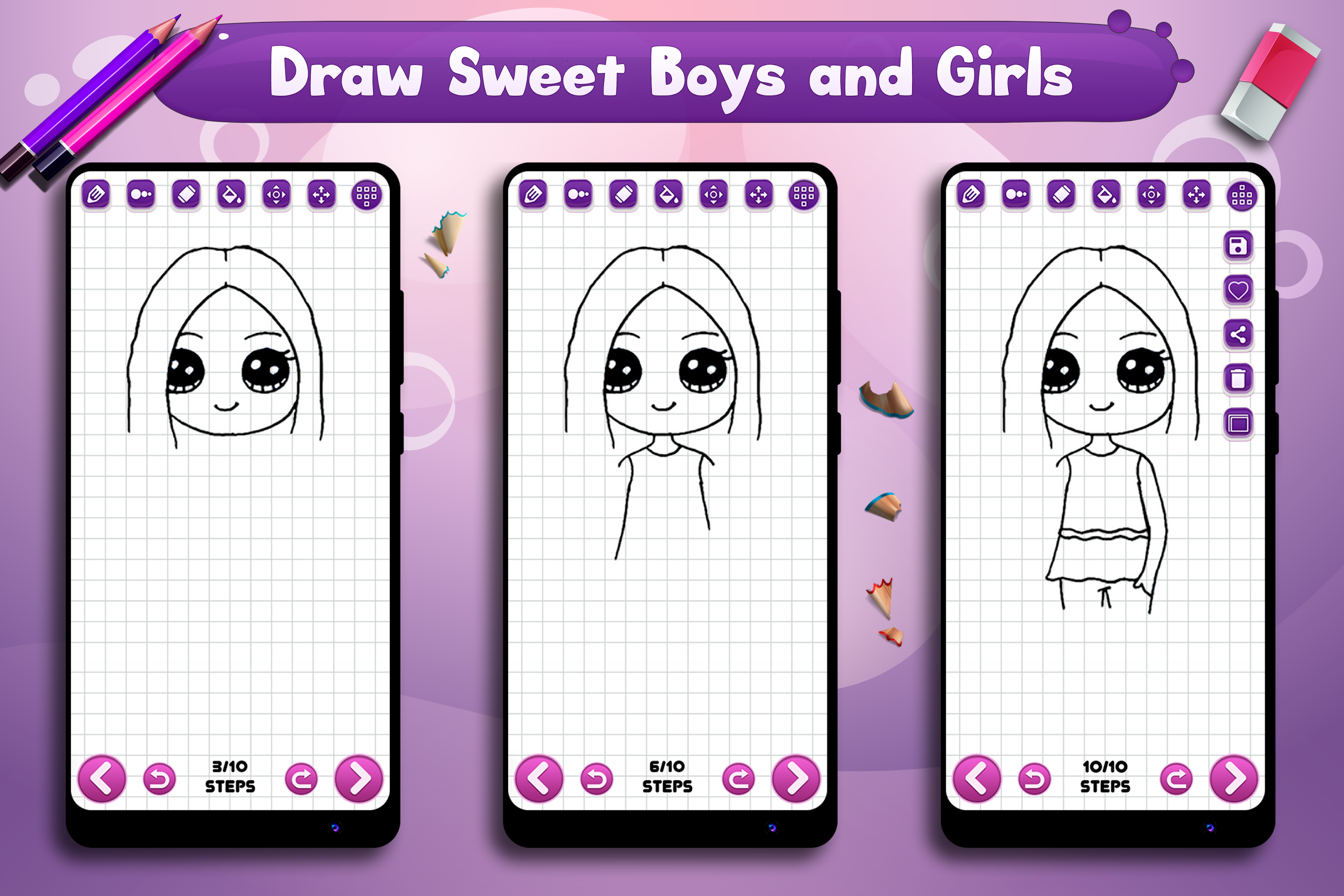 اسکرین شات 3 برنامه Learn to Draw Cute Girls Boys