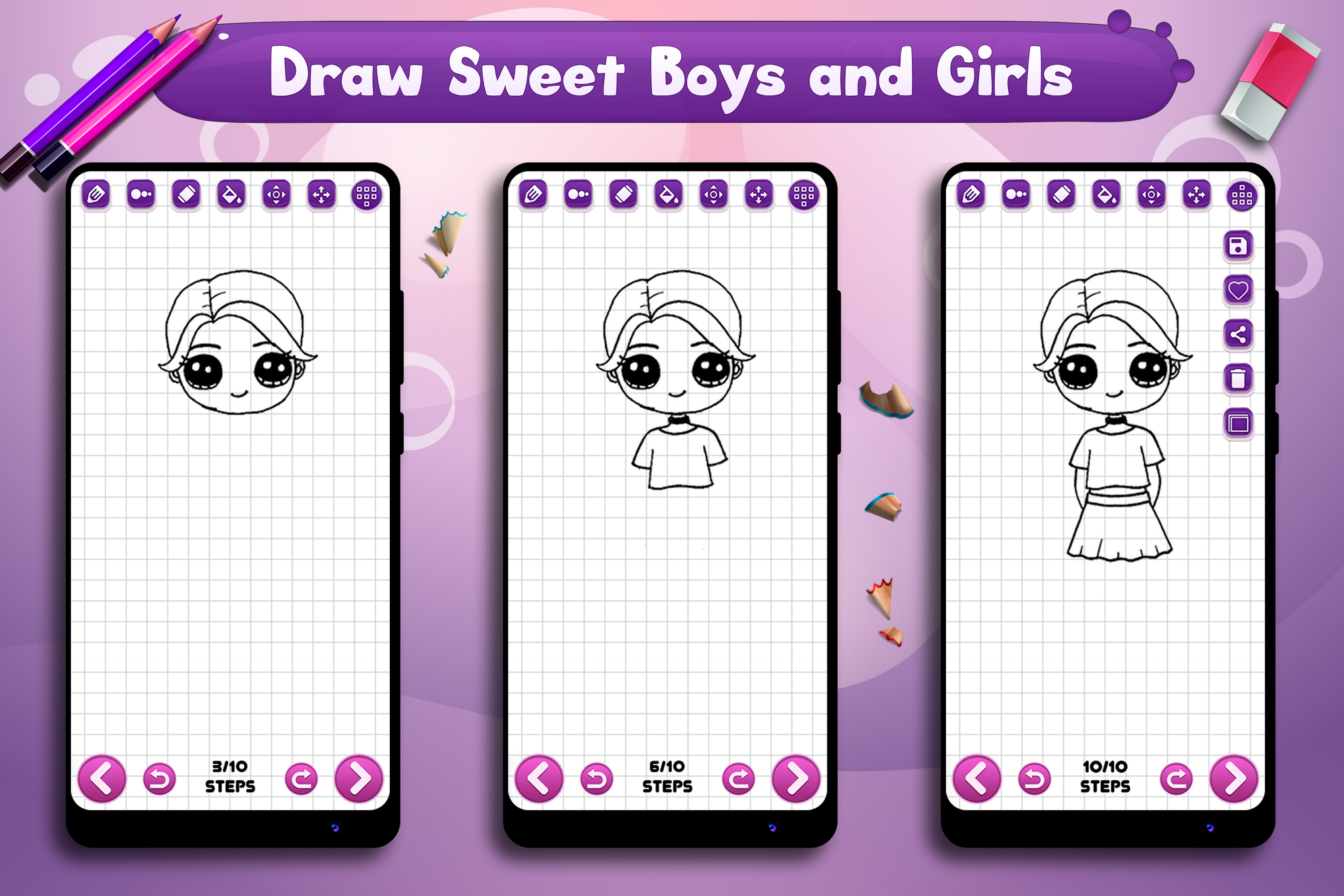اسکرین شات 1 برنامه Learn to Draw Cute Girls Boys