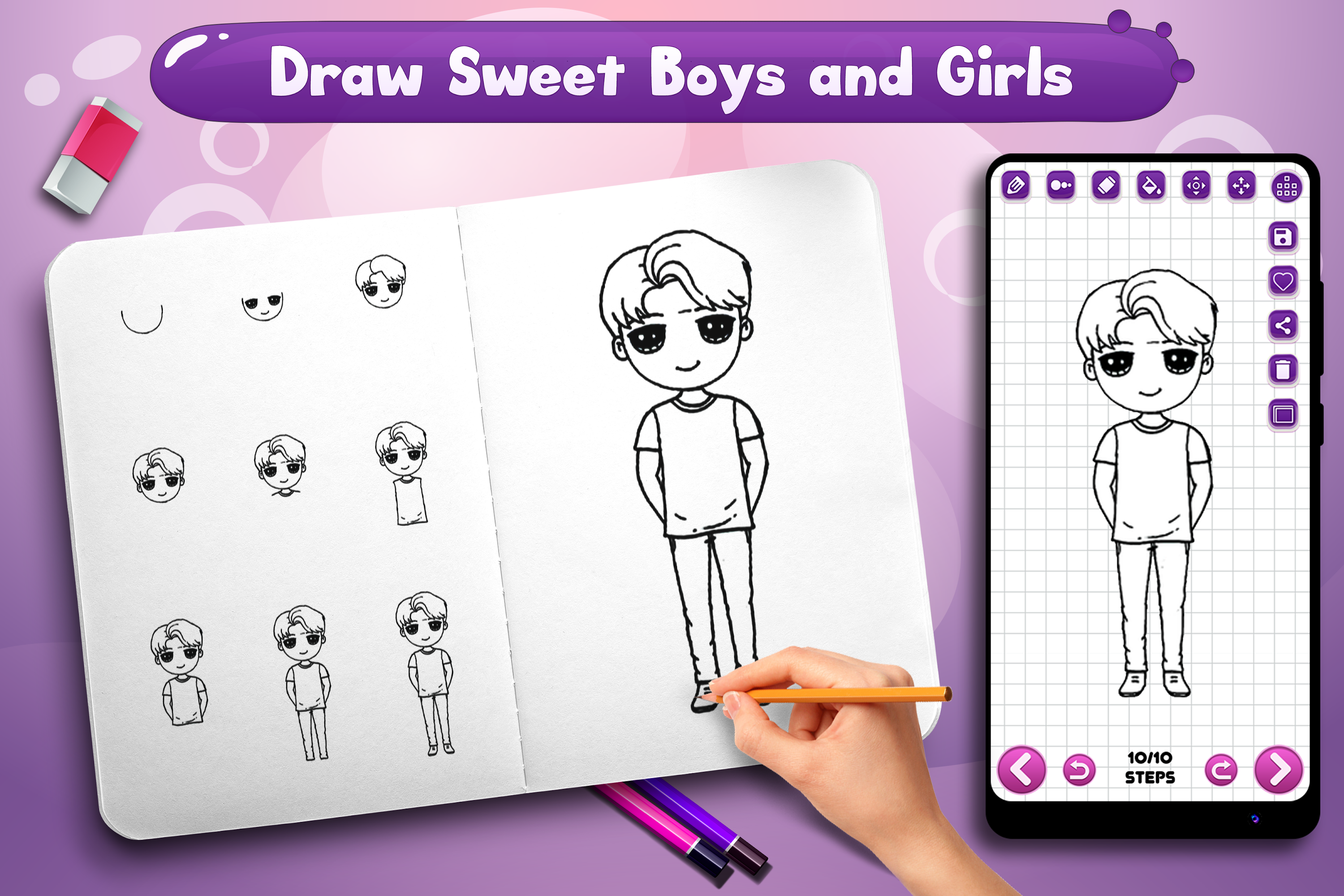 اسکرین شات 2 برنامه Learn to Draw Cute Girls Boys