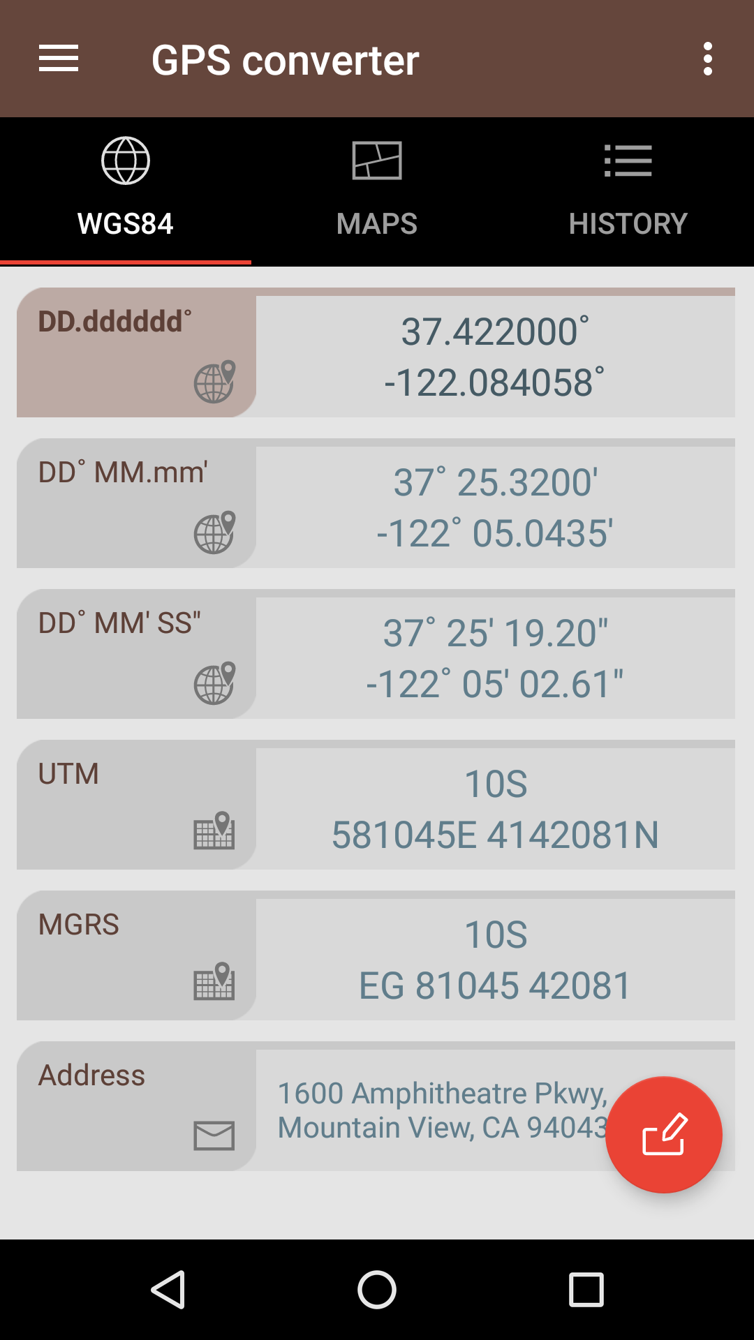 اسکرین شات 1 برنامه GPS coordinate converter