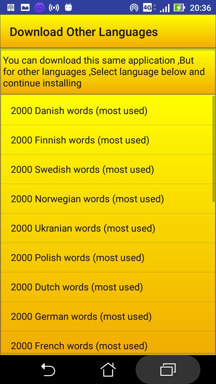 اسکرین شات 6 برنامه 2000 Swedish Words (most used)