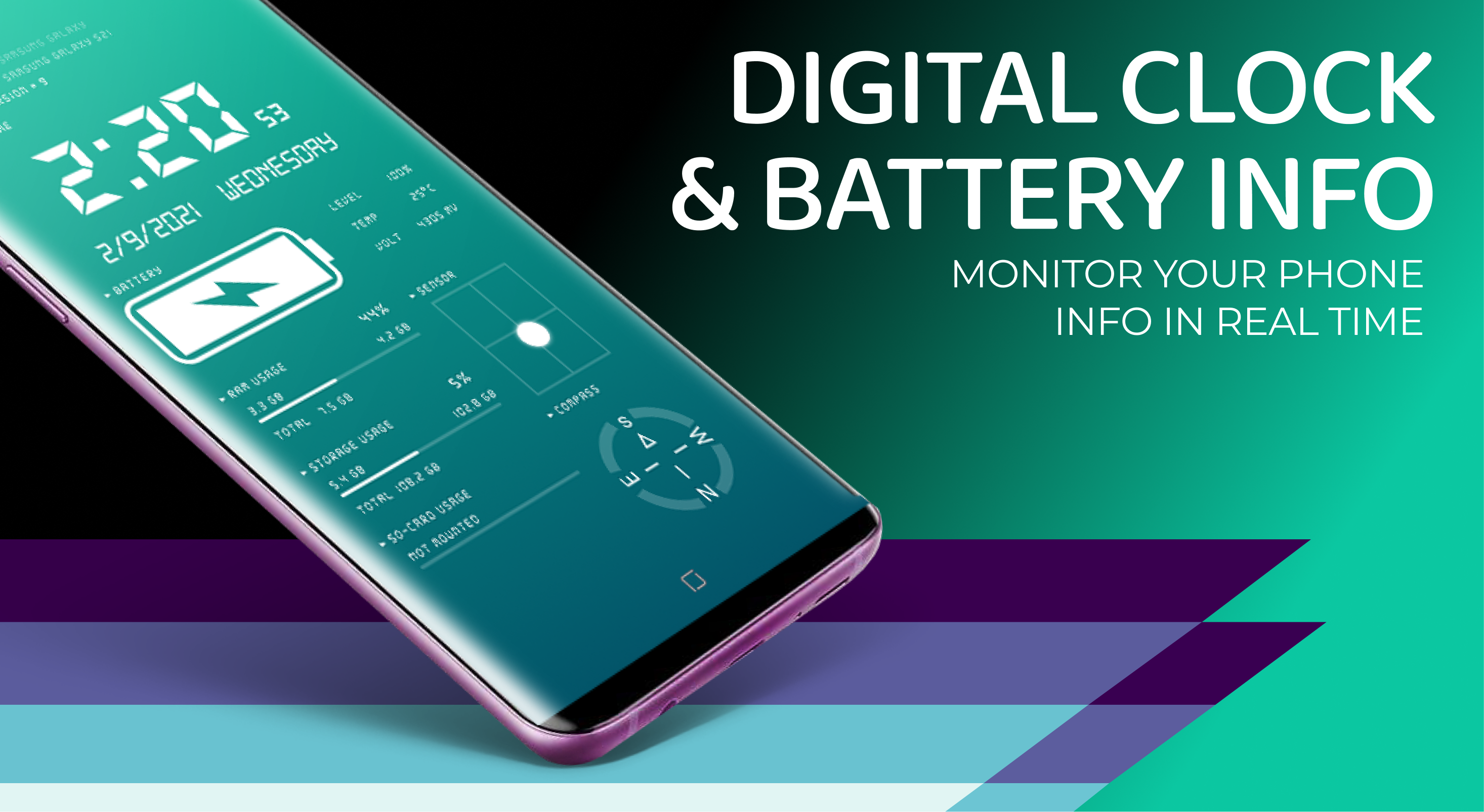 اسکرین شات 1 برنامه Digital Clock & Battery Charge