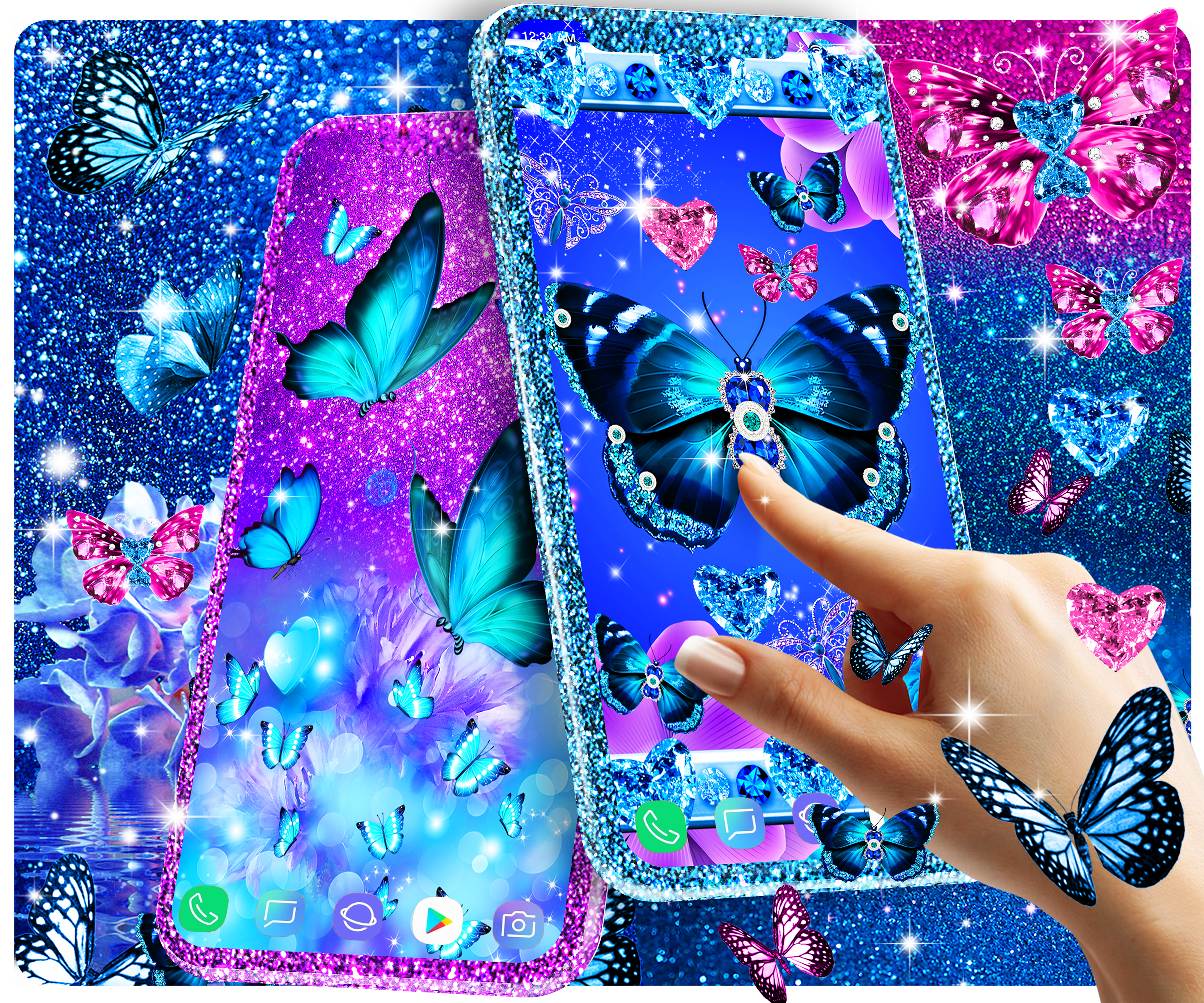 اسکرین شات 1 برنامه Blue glitz butterfly wallpaper