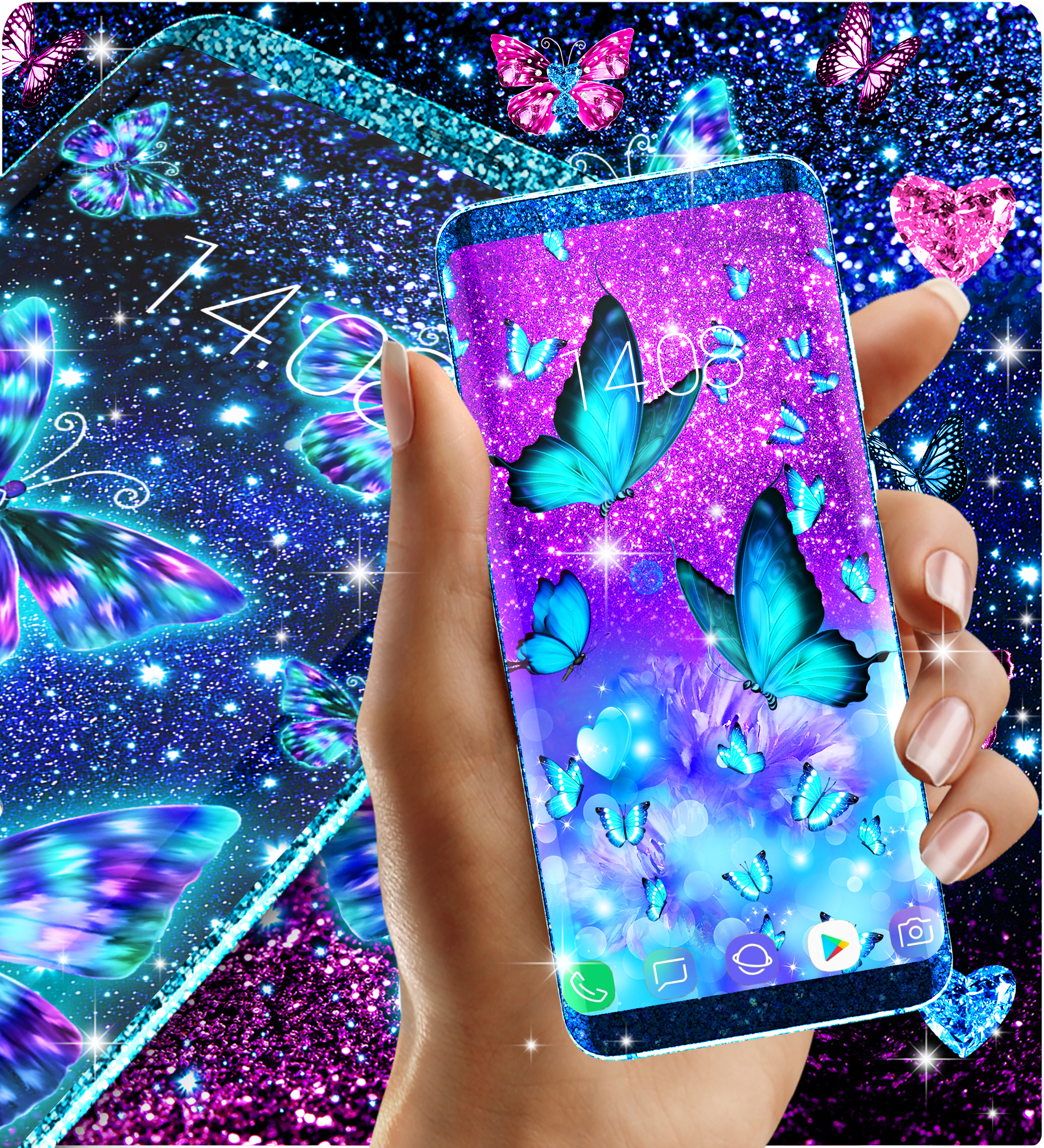 اسکرین شات 5 برنامه Blue glitz butterfly wallpaper