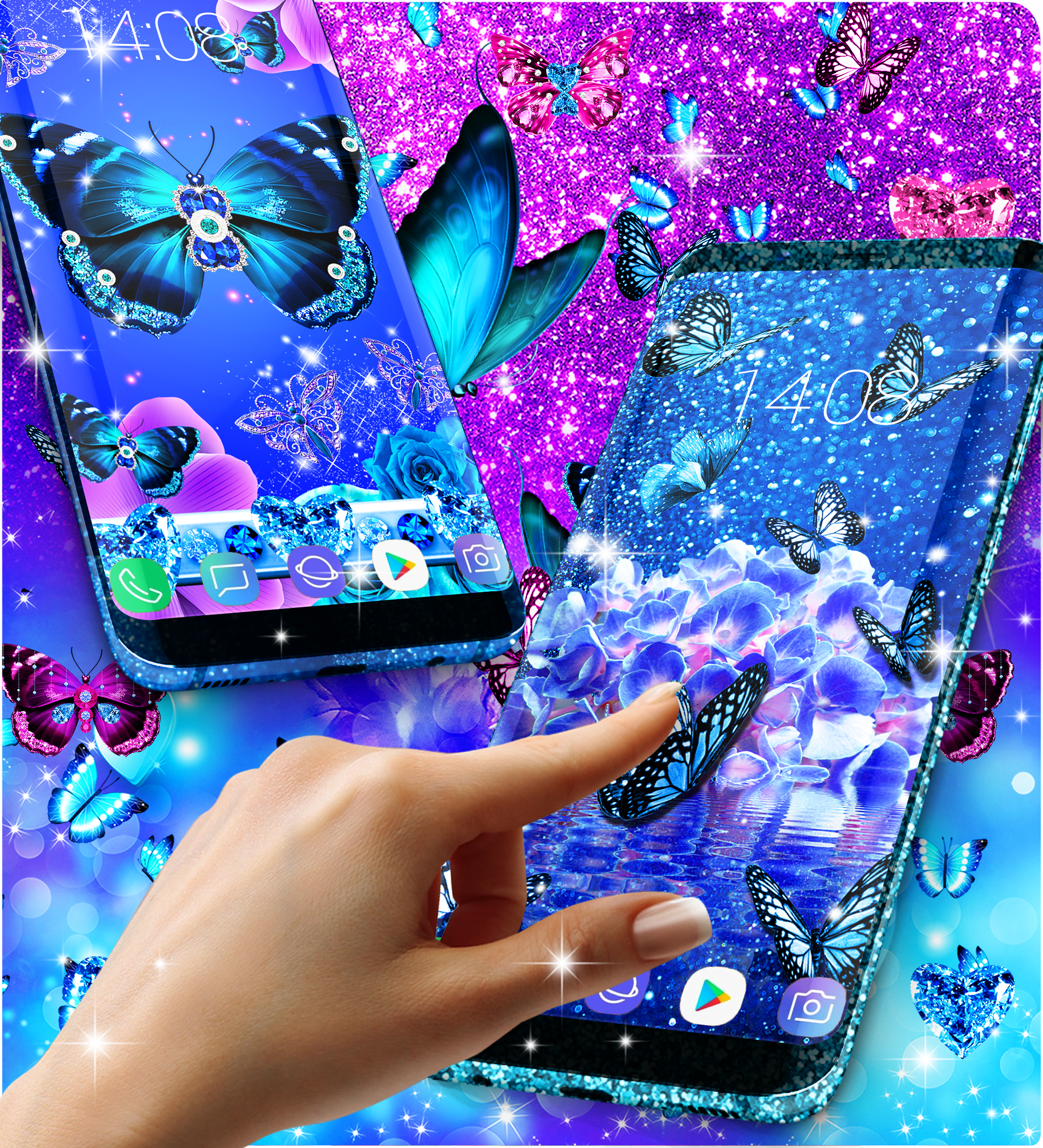 اسکرین شات 7 برنامه Blue glitz butterfly wallpaper