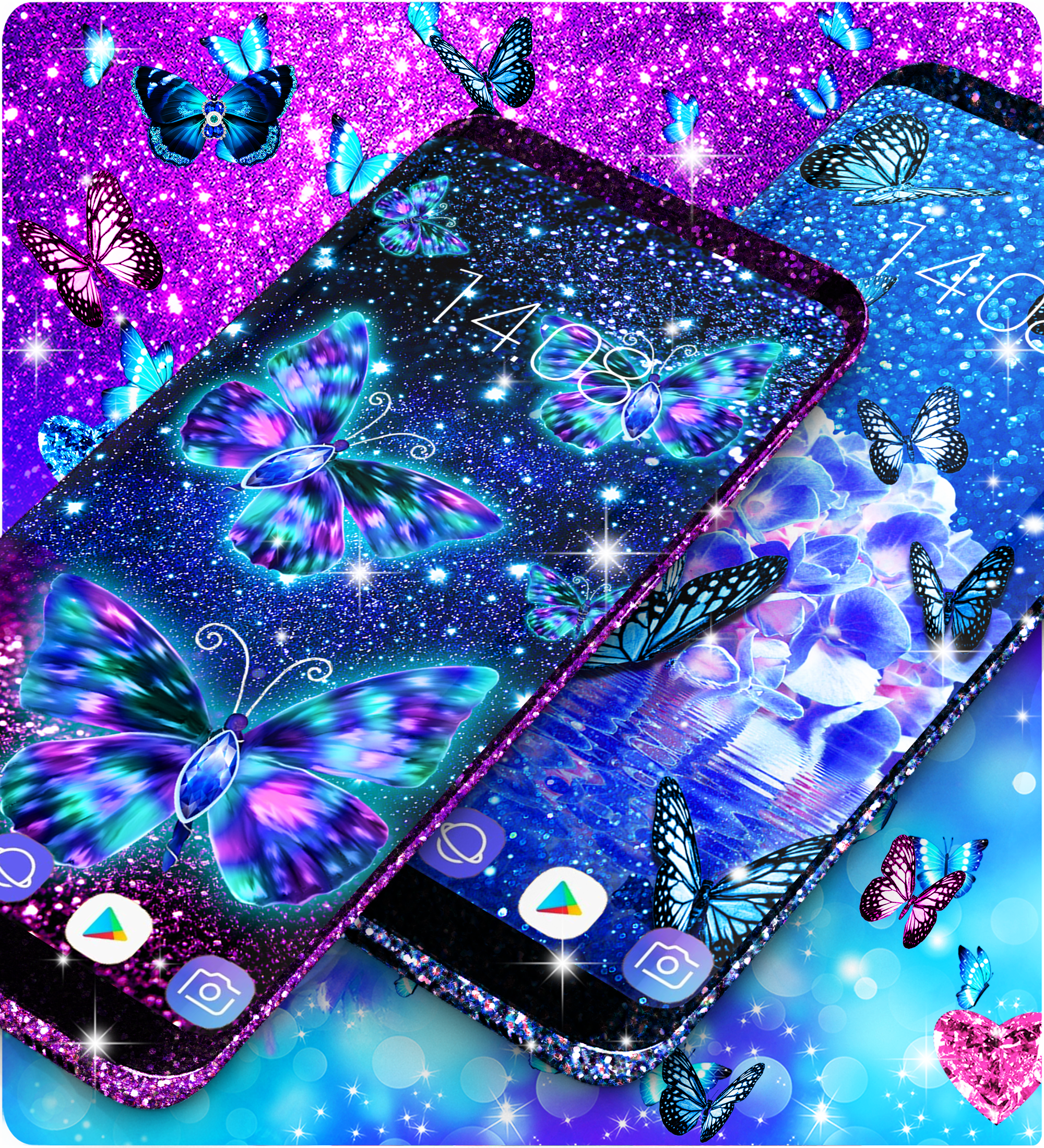 اسکرین شات 2 برنامه Blue glitz butterfly wallpaper