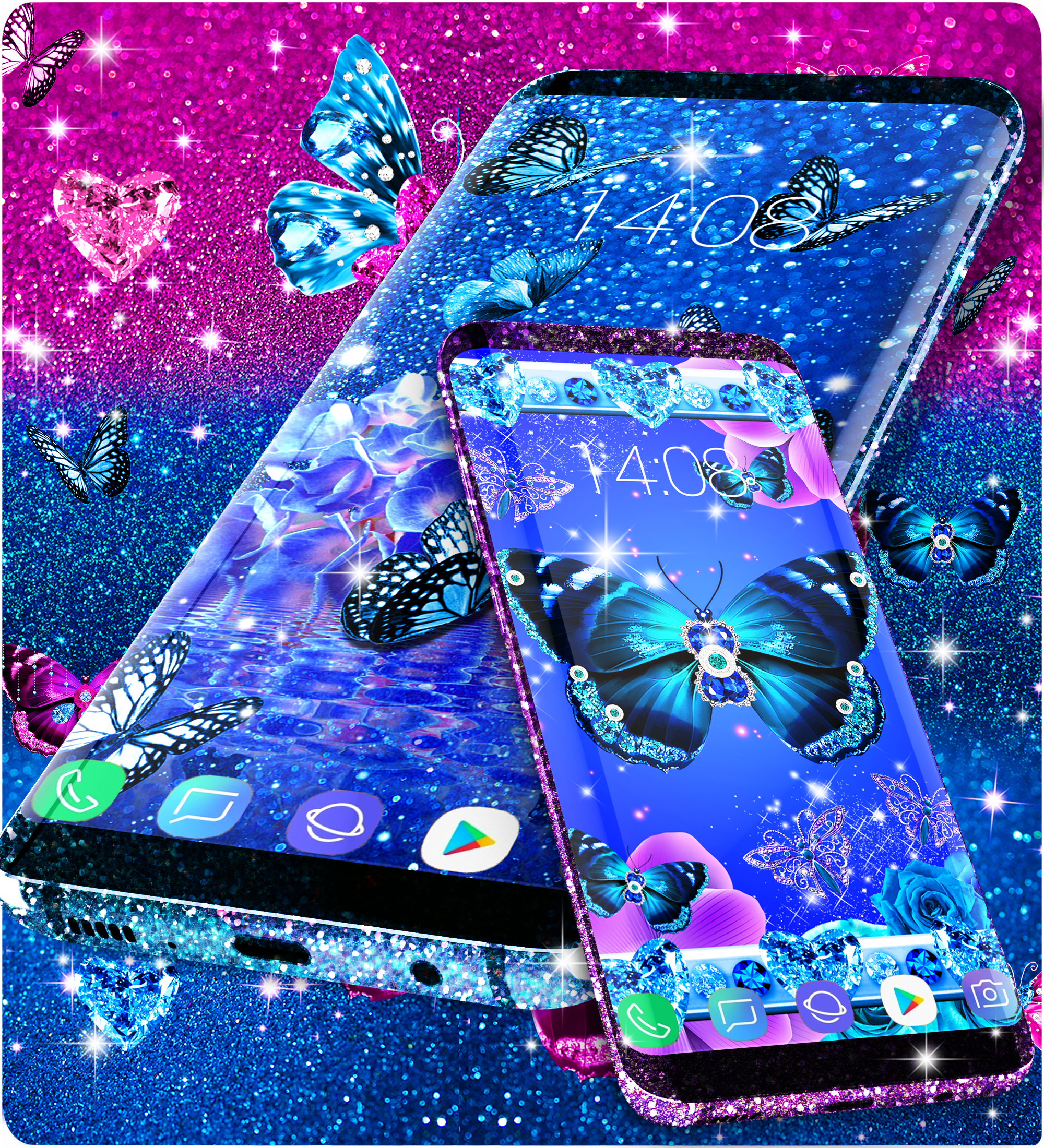 اسکرین شات 4 برنامه Blue glitz butterfly wallpaper