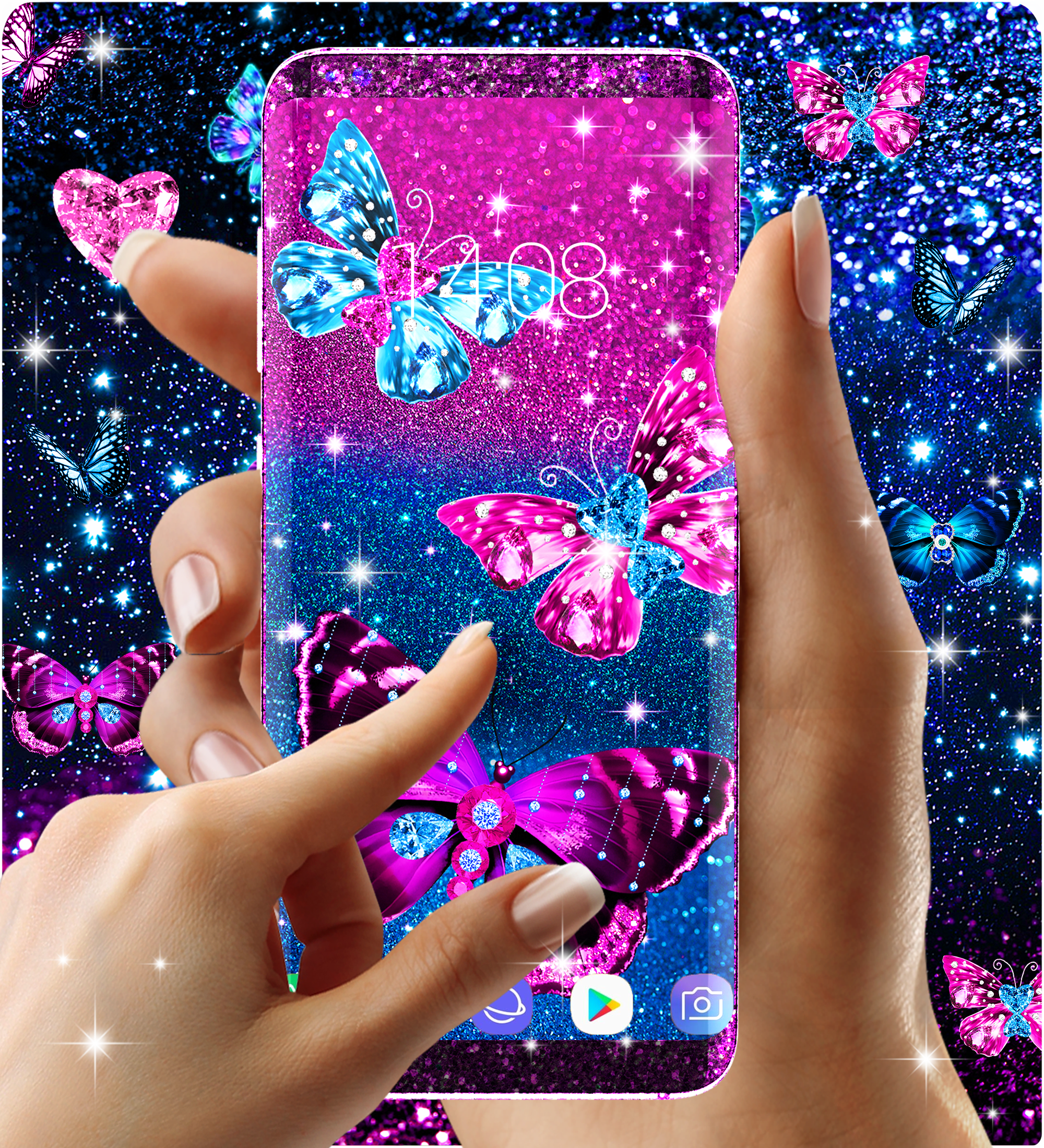 اسکرین شات 3 برنامه Blue glitz butterfly wallpaper