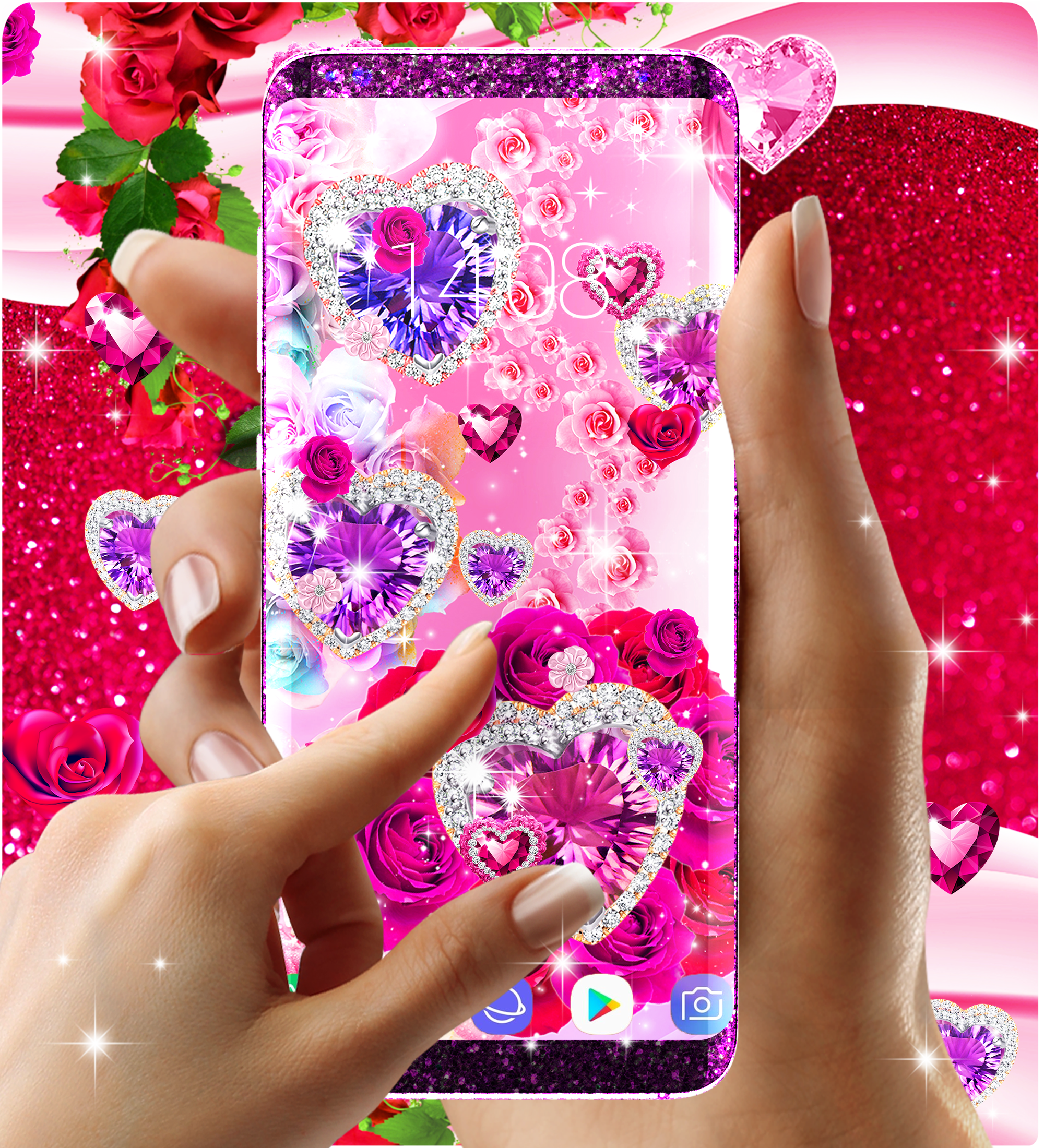 اسکرین شات 3 برنامه Diamond rose glitter wallpaper