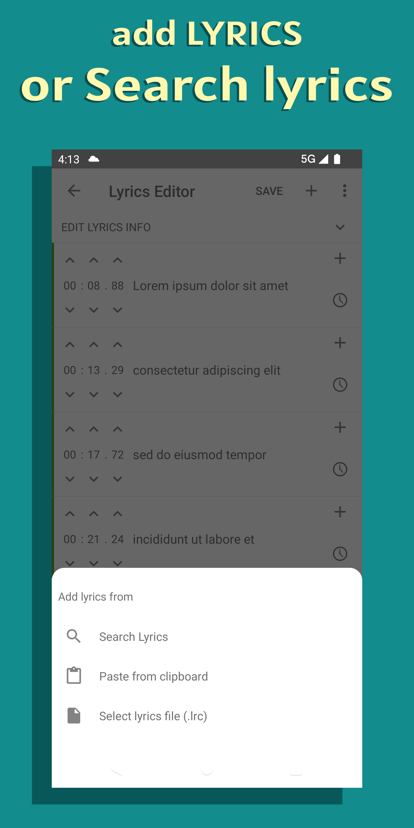 اسکرین شات 2 برنامه Lyrics Editor: Make Lyrics
