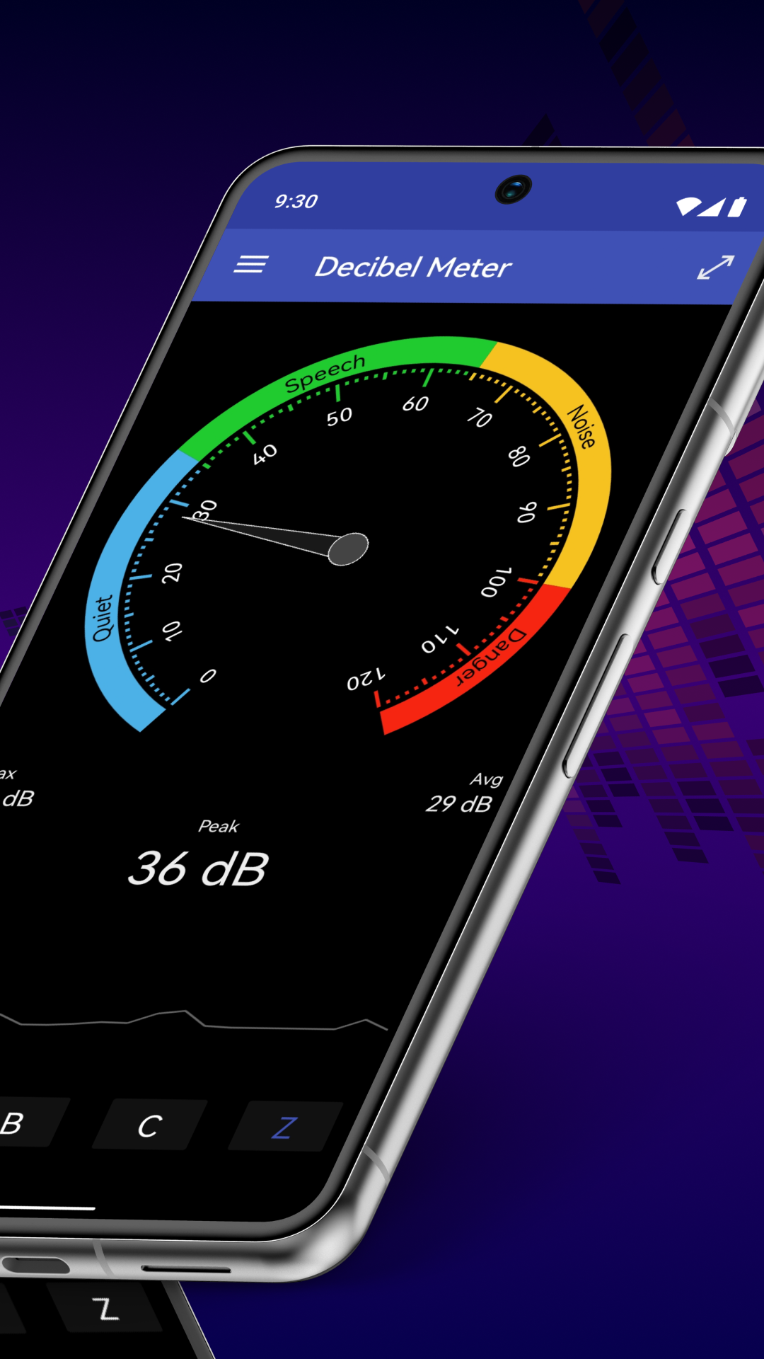 اسکرین شات 2 برنامه Decibel Meter: Sound Meter App