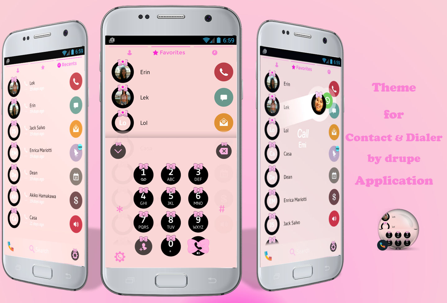 اسکرین شات 1 برنامه Theme Dialer Ribbon Pink