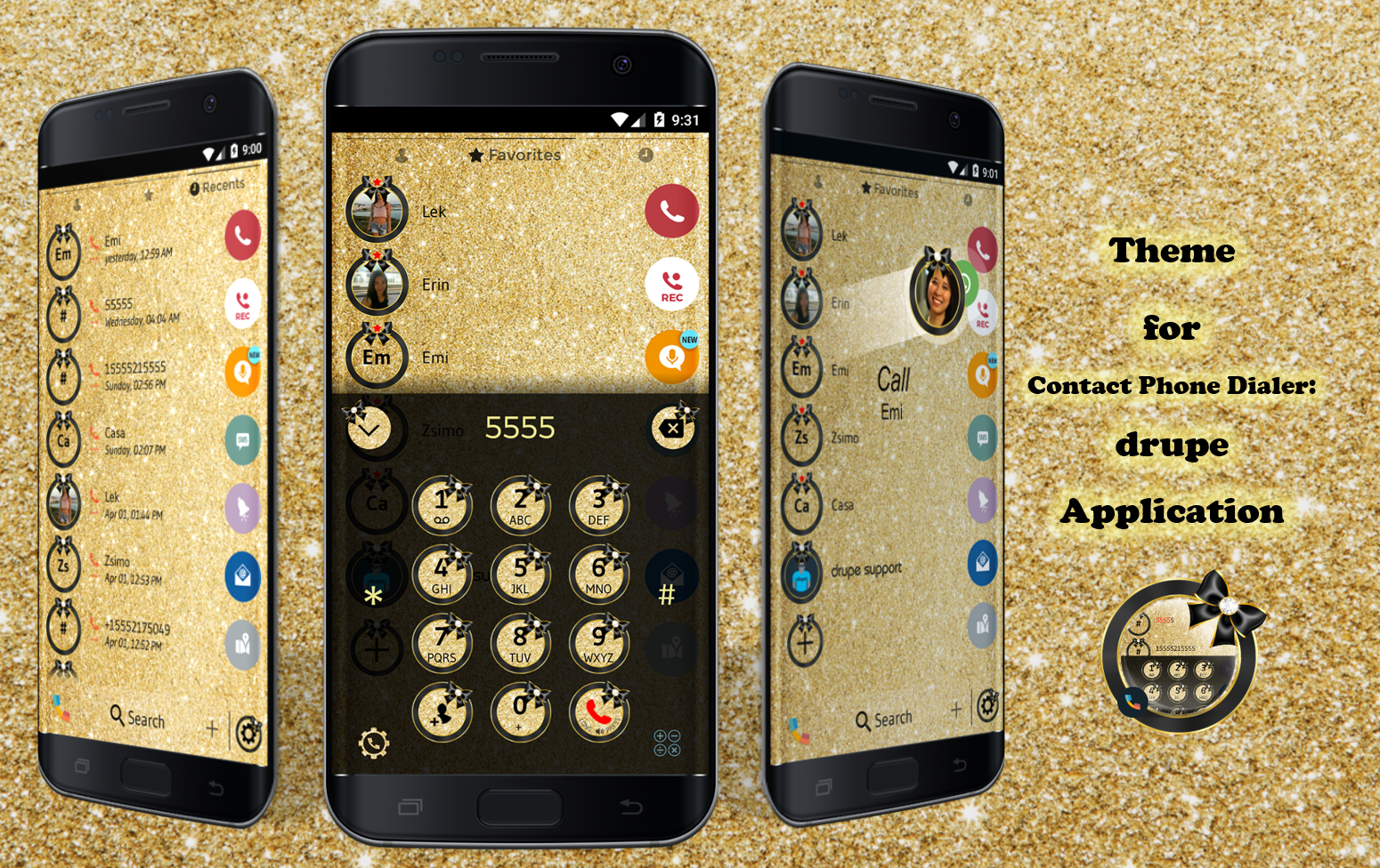 اسکرین شات 1 برنامه Theme Dialer Glitter Gold Bow