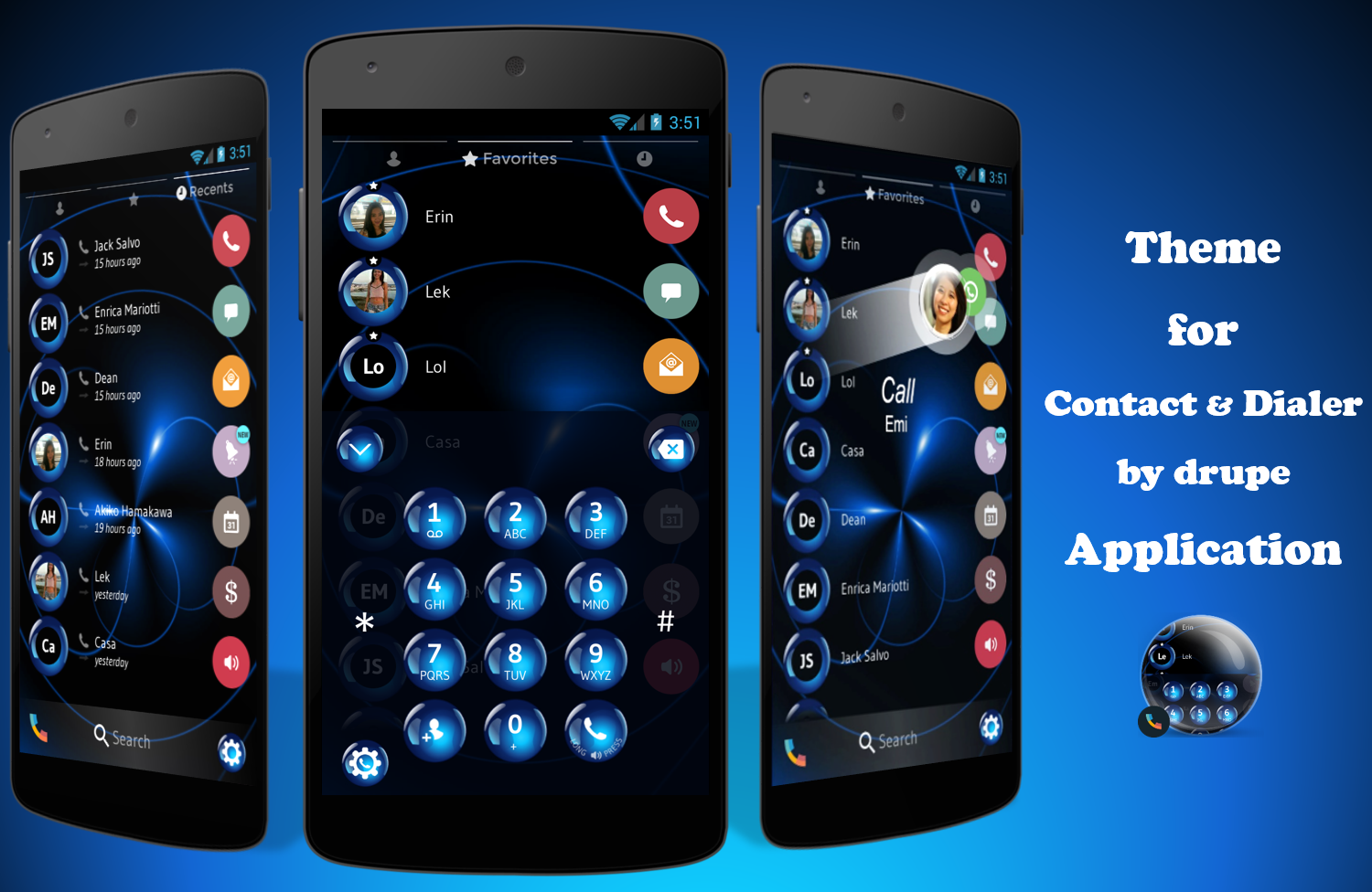 اسکرین شات 1 برنامه Theme Dialer SpheresBlue Drupe