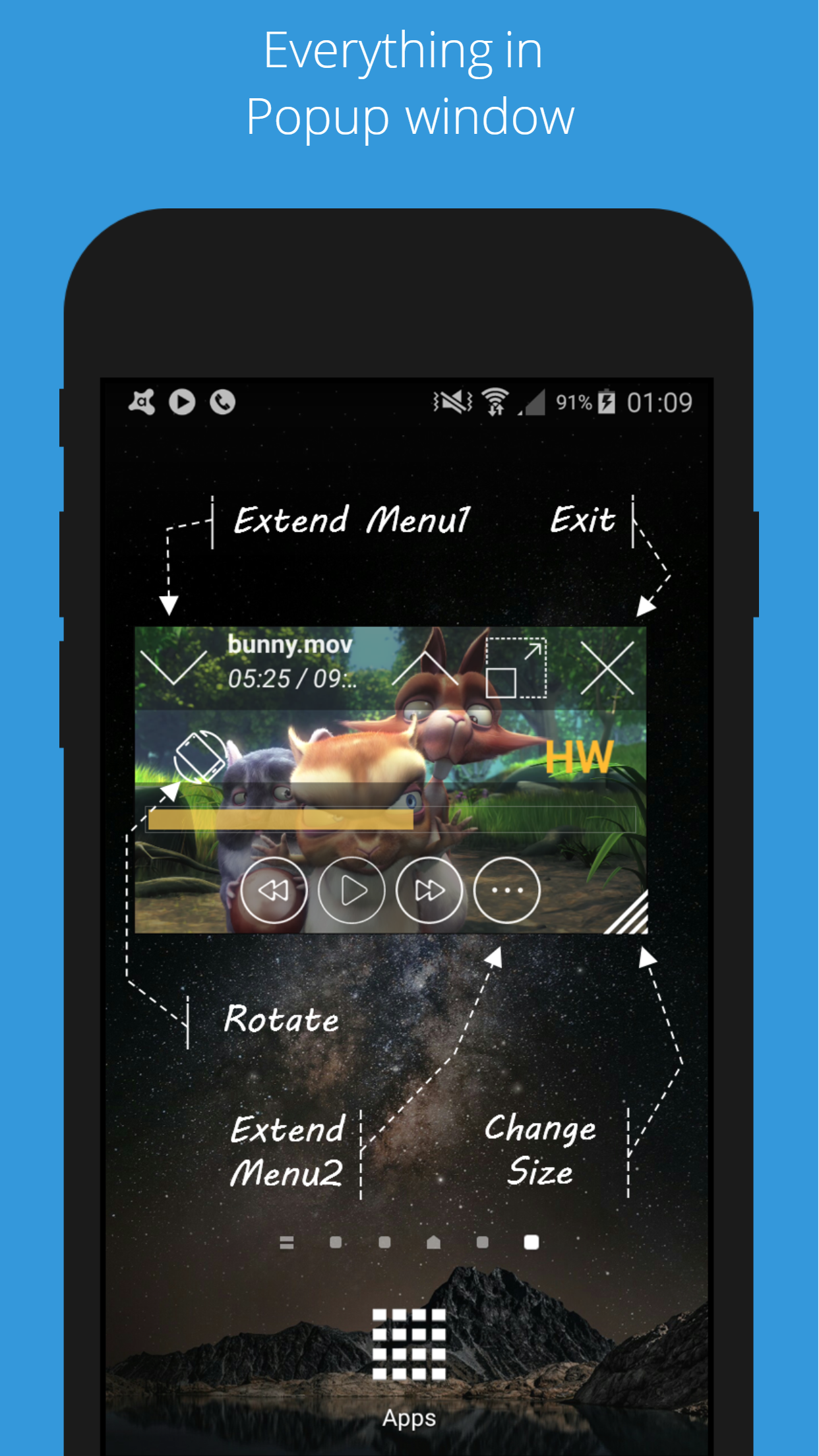 اسکرین شات 3 برنامه Lua Player-Popup Media Player