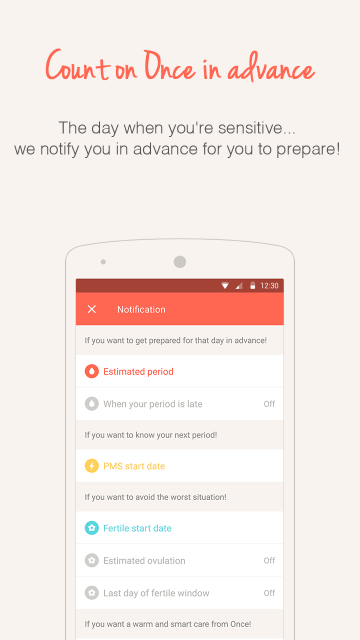 اسکرین شات 4 برنامه Once -A special period tracker