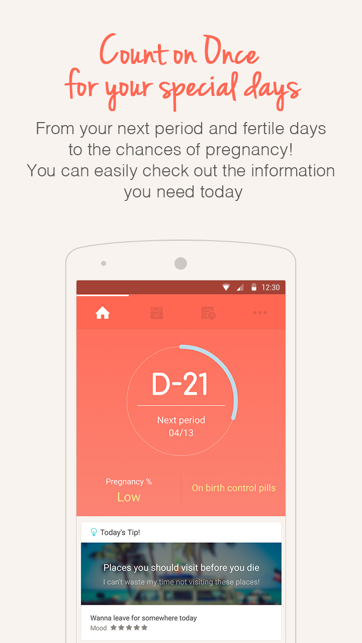 اسکرین شات 1 برنامه Once -A special period tracker