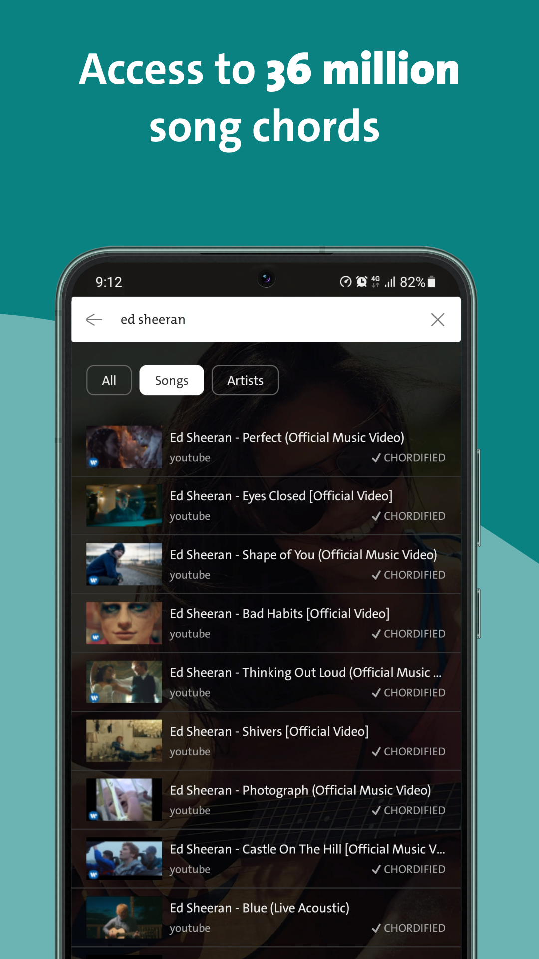 اسکرین شات 2 برنامه Chordify: Song Chords & Tuner