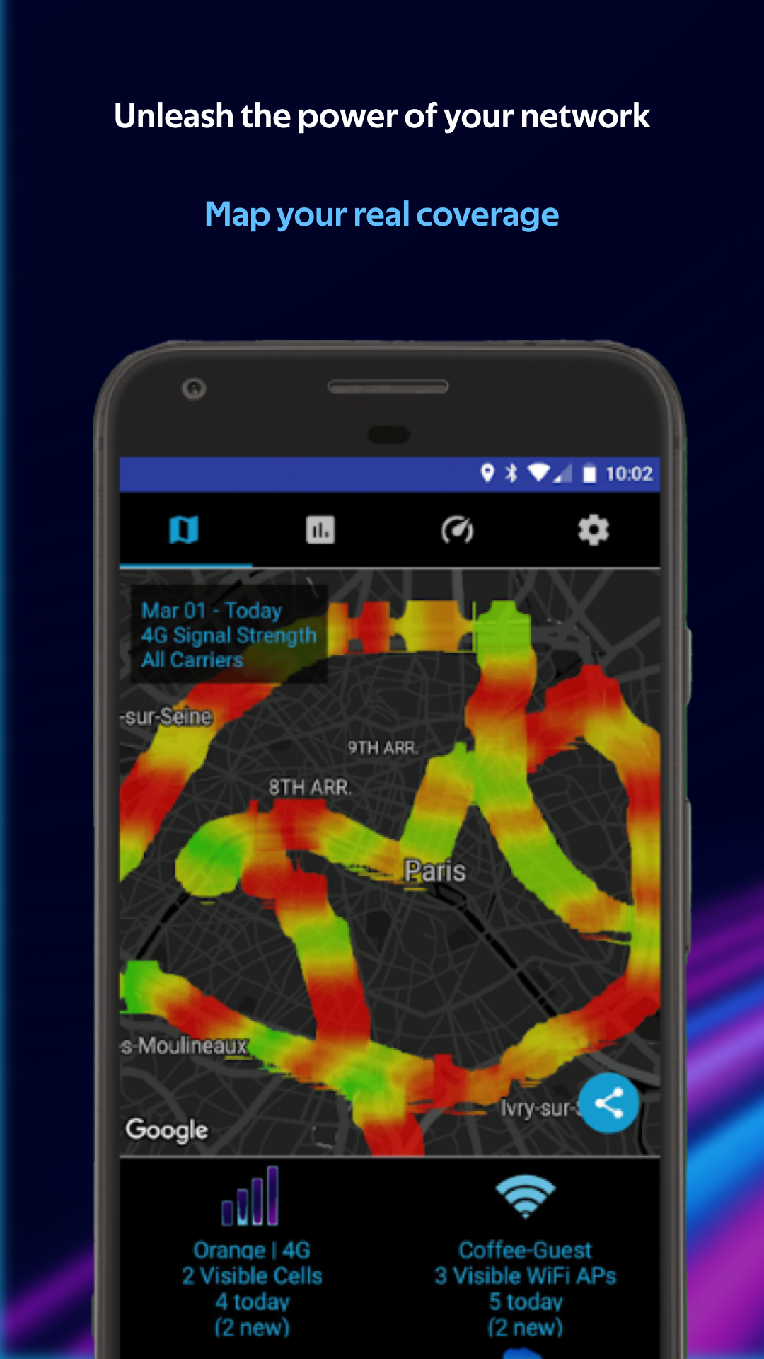 اسکرین شات 1 برنامه Coverage - Cell and WiFi Test