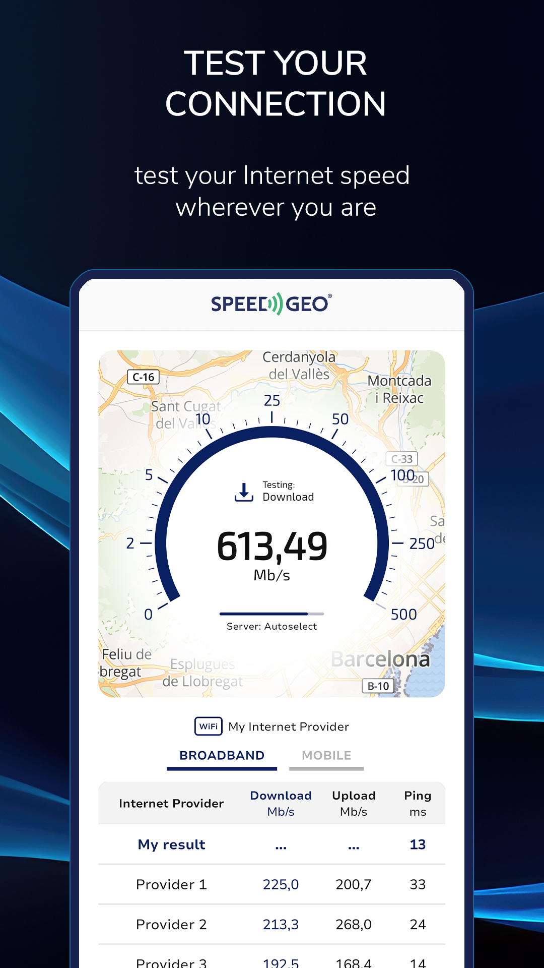 اسکرین شات 1 برنامه Speed Test by SPEEDGEO