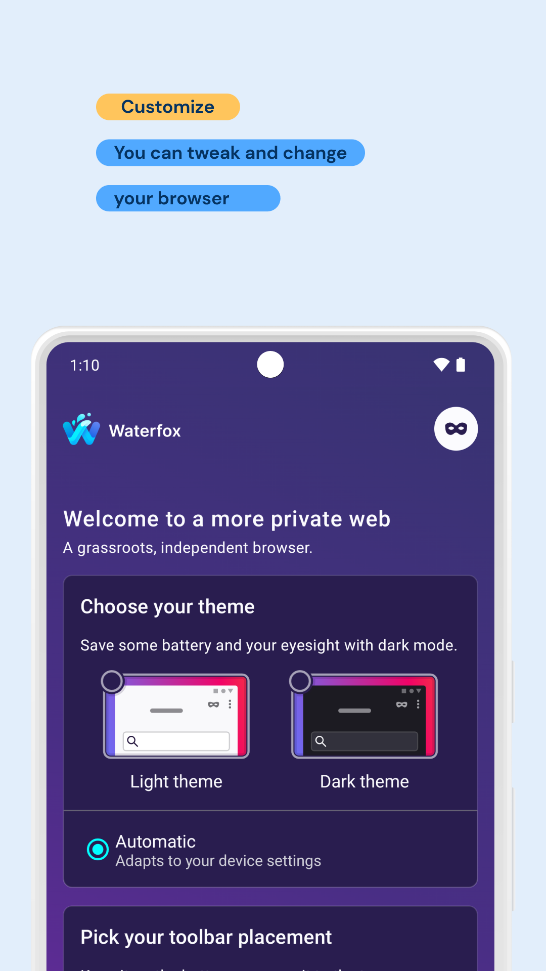 اسکرین شات 1 برنامه Waterfox: Privacy Web Browser