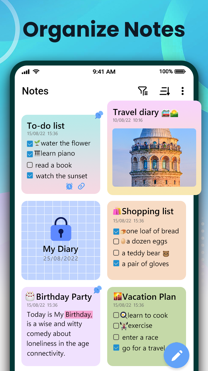 اسکرین شات 1 برنامه Notepad - Notes, Easy Notebook