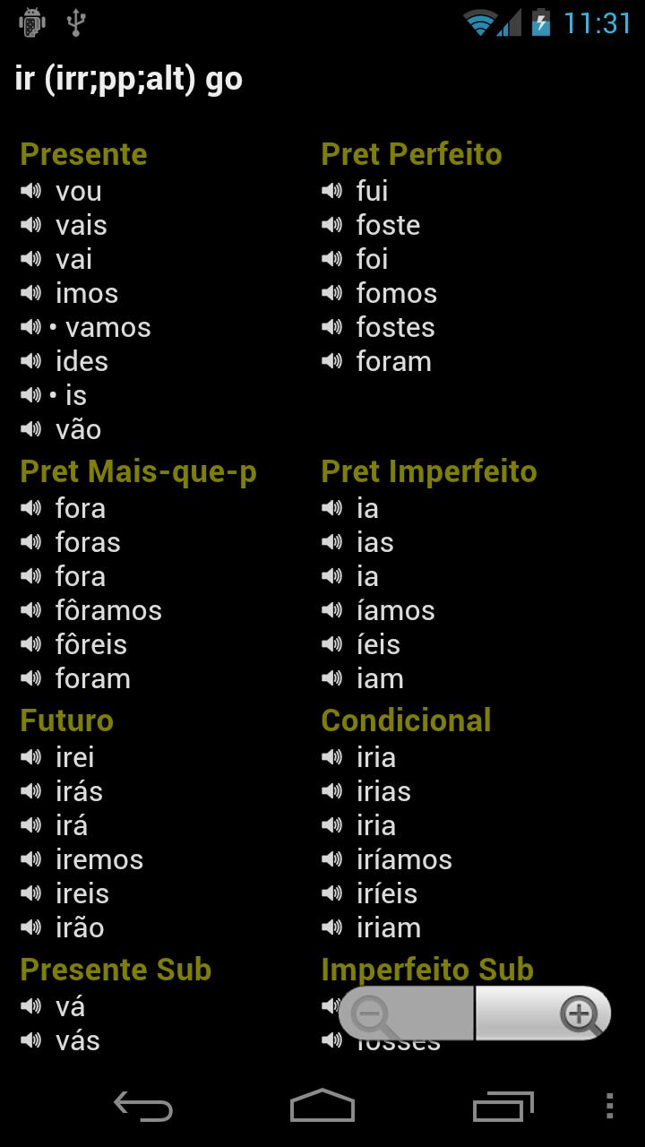 اسکرین شات 2 برنامه Portuguese Verbs