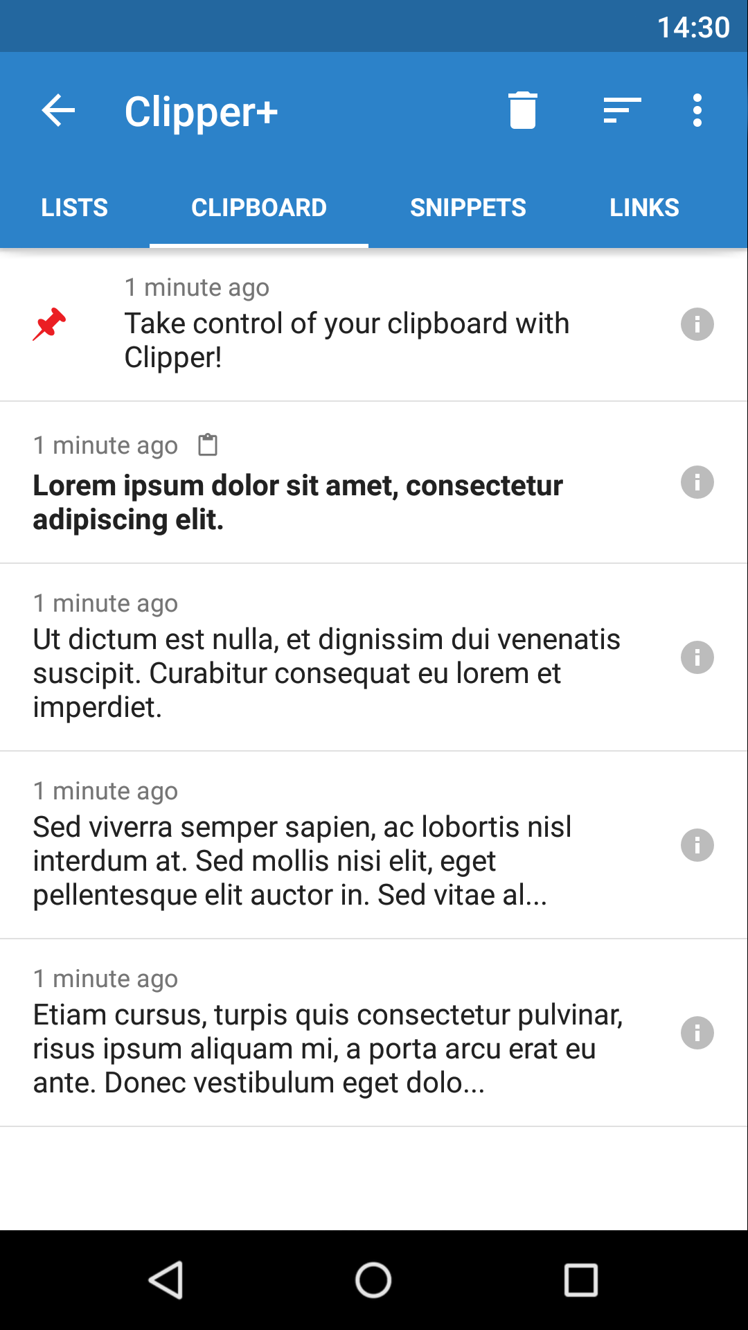 اسکرین شات 1 برنامه Clipper - Clipboard Manager