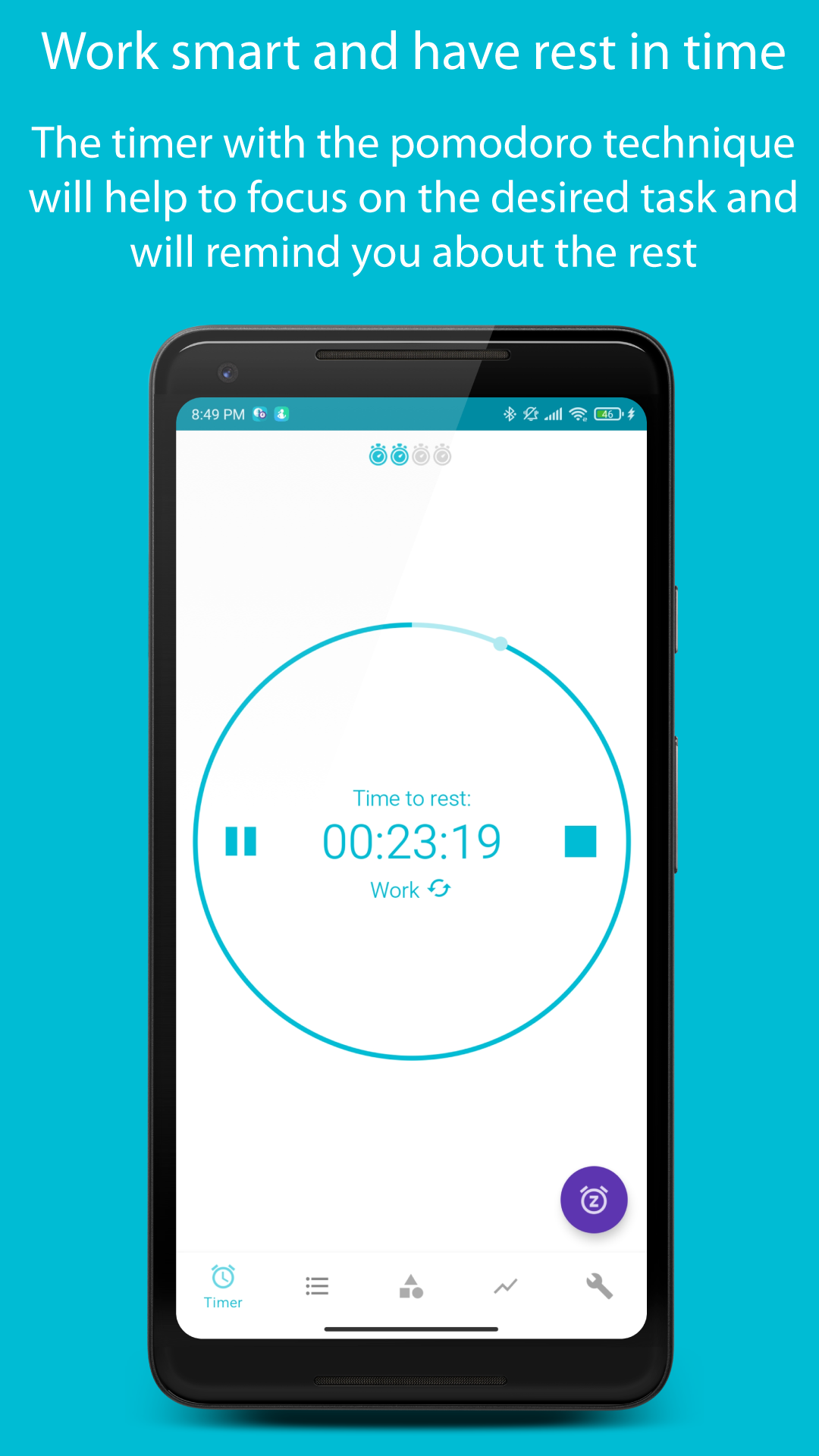 اسکرین شات 1 برنامه Work Rest:Focus Pomodoro Timer