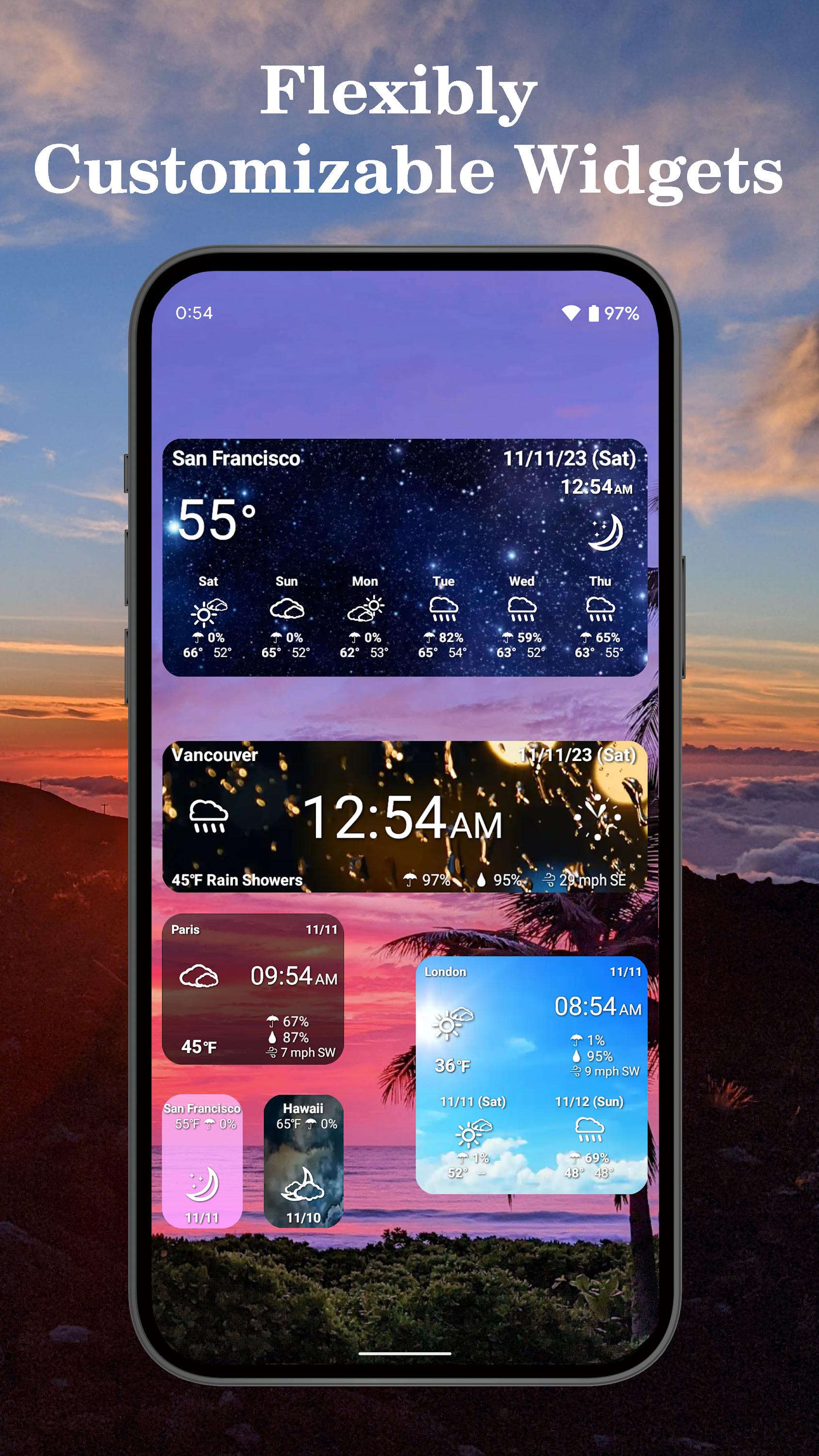اسکرین شات 1 برنامه World Weather Clock Widget