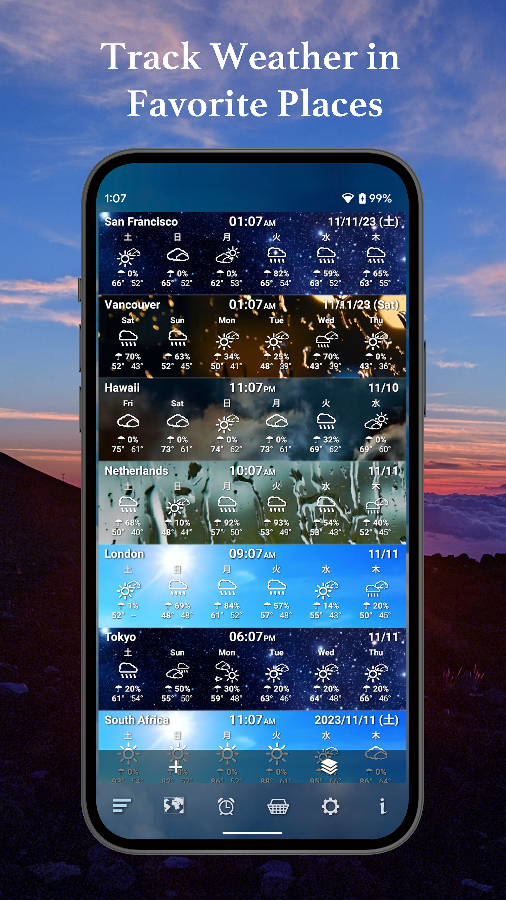 اسکرین شات 3 برنامه World Weather Clock Widget