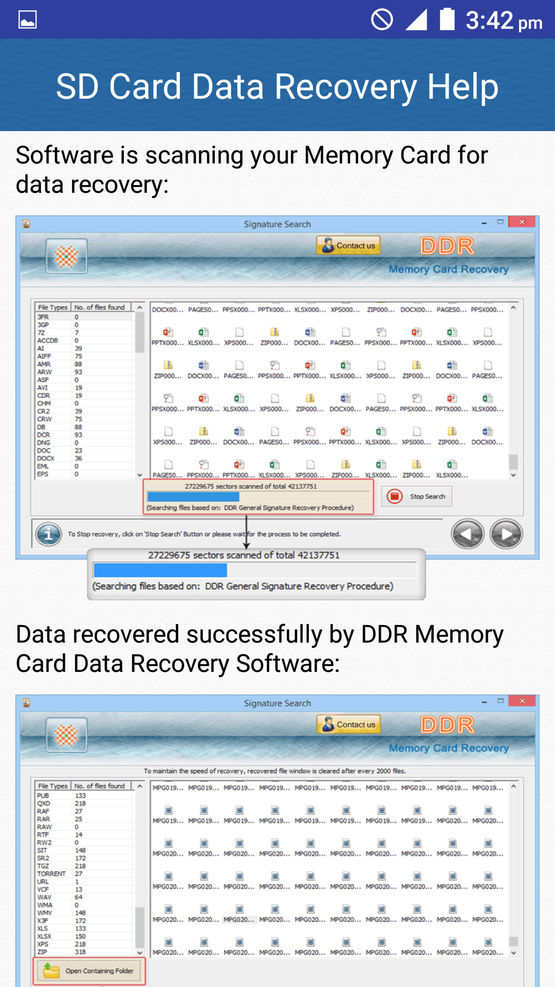 اسکرین شات 8 برنامه SD Card Data Recovery Help