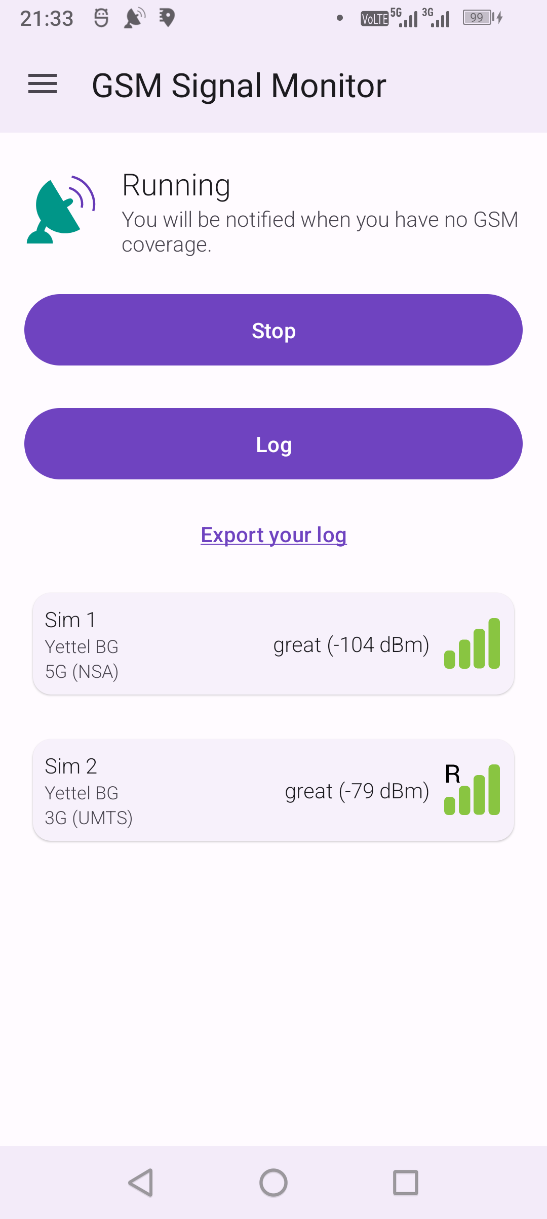 اسکرین شات 2 برنامه GSM Signal Monitor & SIM Info