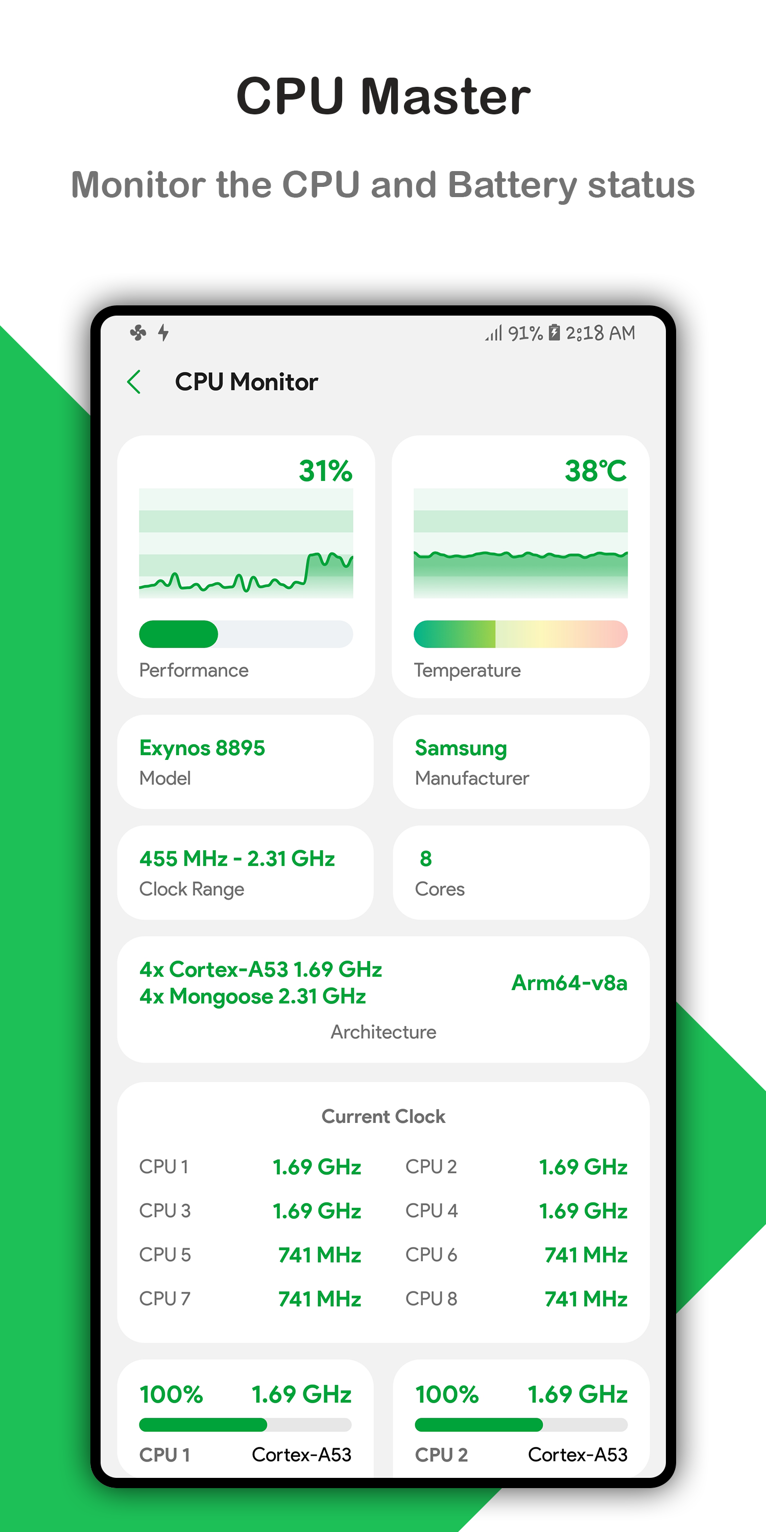 اسکرین شات 2 برنامه CPU Master - Battery, Cleaner