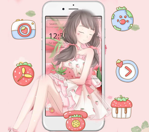 اسکرین شات 5 برنامه Pink Strawberry Girl Theme & Lock Screen