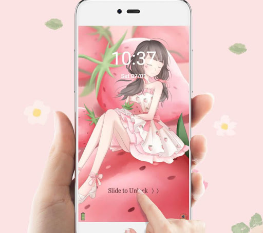 اسکرین شات 3 برنامه Pink Strawberry Girl Theme & Lock Screen