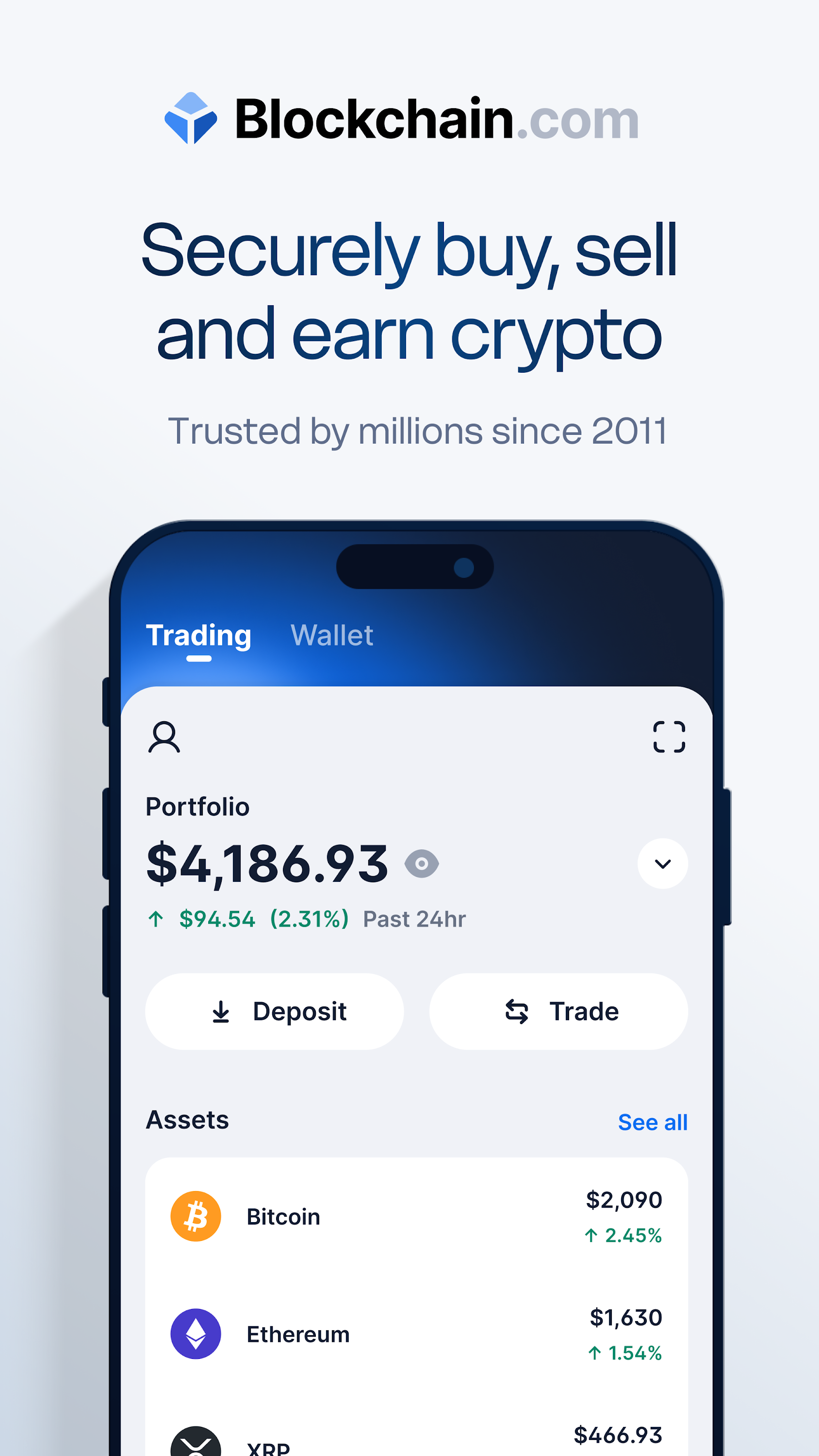 اسکرین شات 1 برنامه Blockchain.com: Buy BTC, SOL