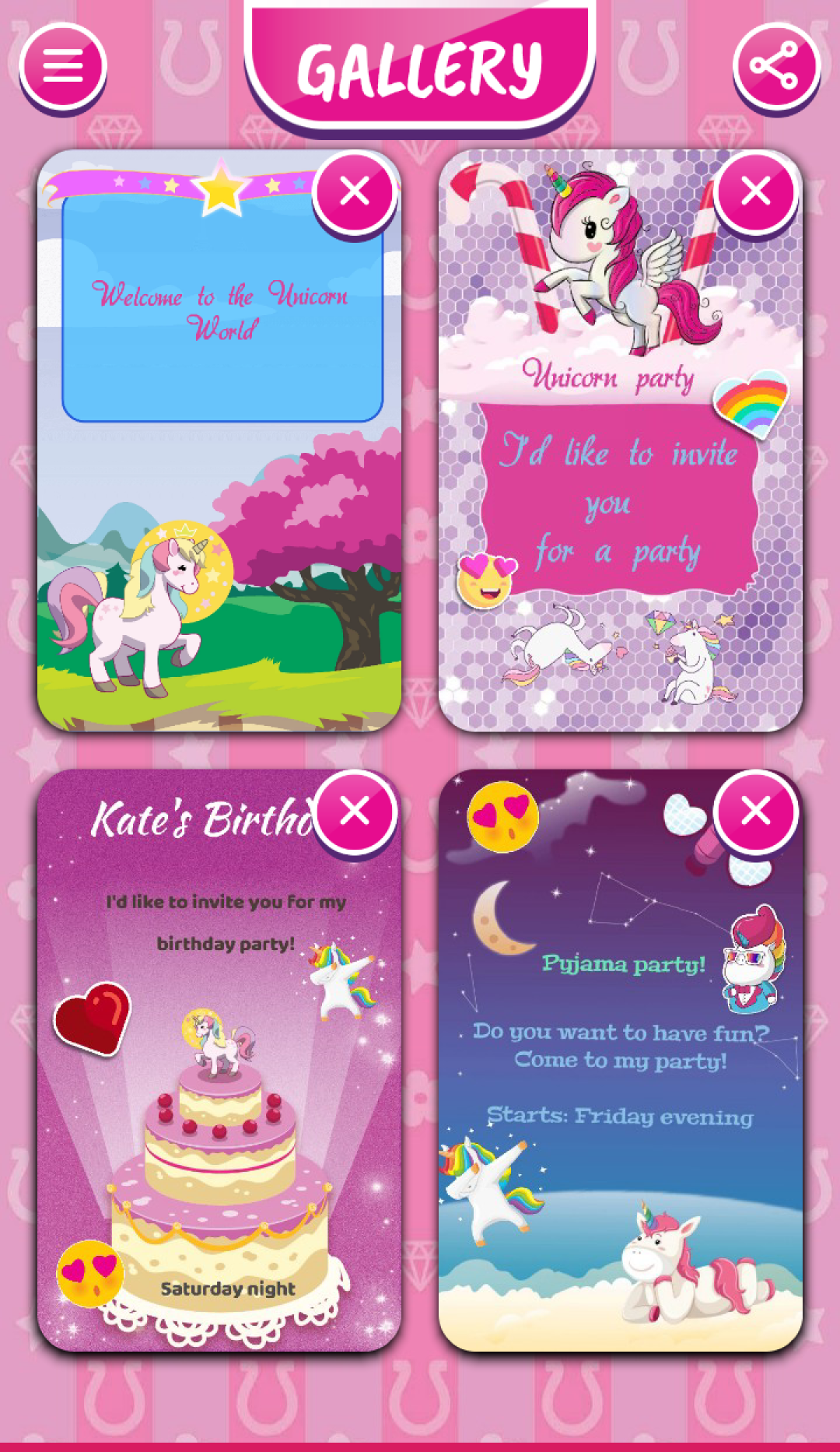 اسکرین شات 7 برنامه Unicorn Invitations Cards