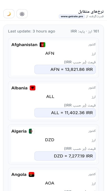 اسکرین شات 1 برنامه دریافت نرخ لحظه ای ارز ها