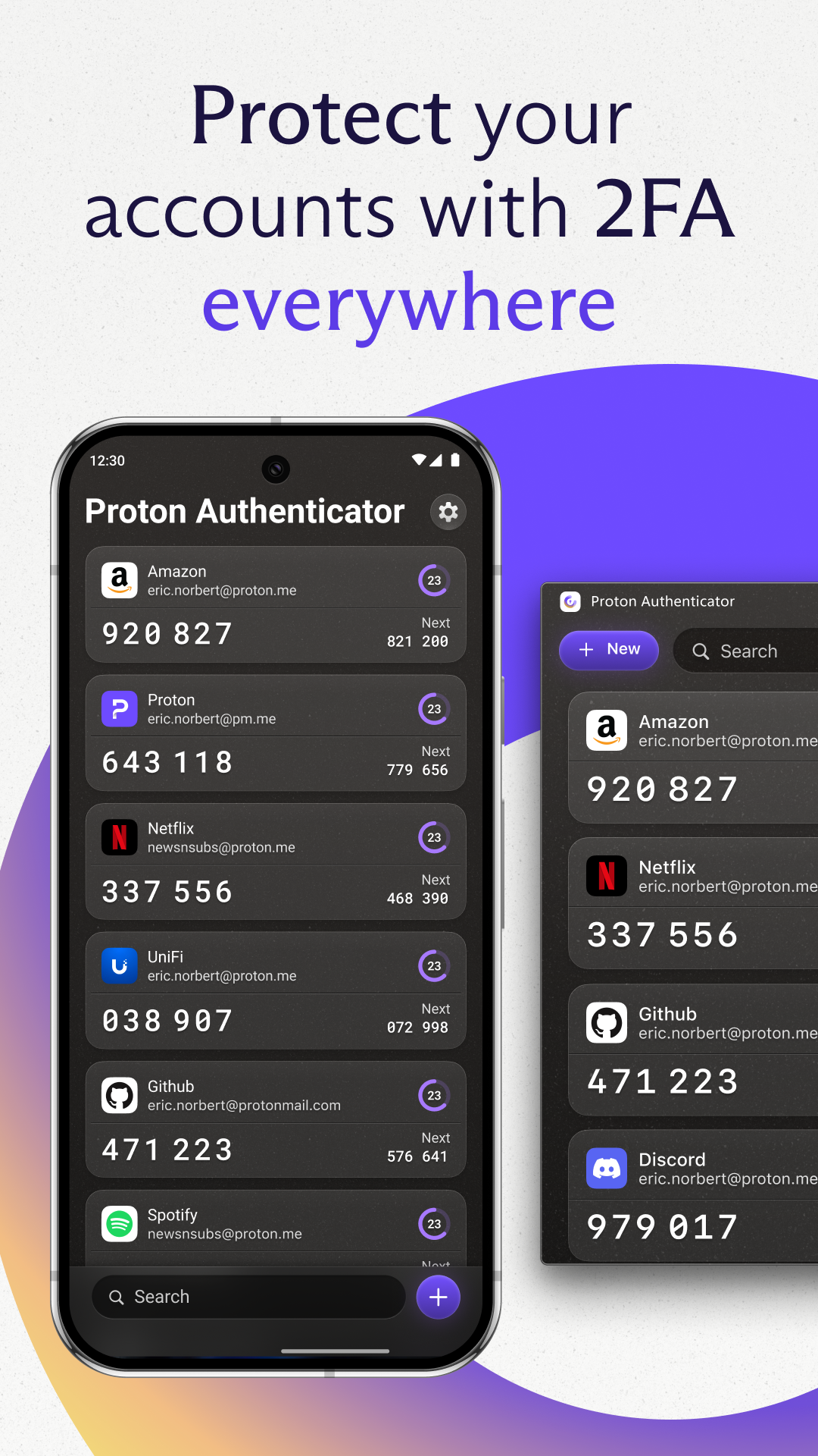 اسکرین شات 1 برنامه Proton Authenticator