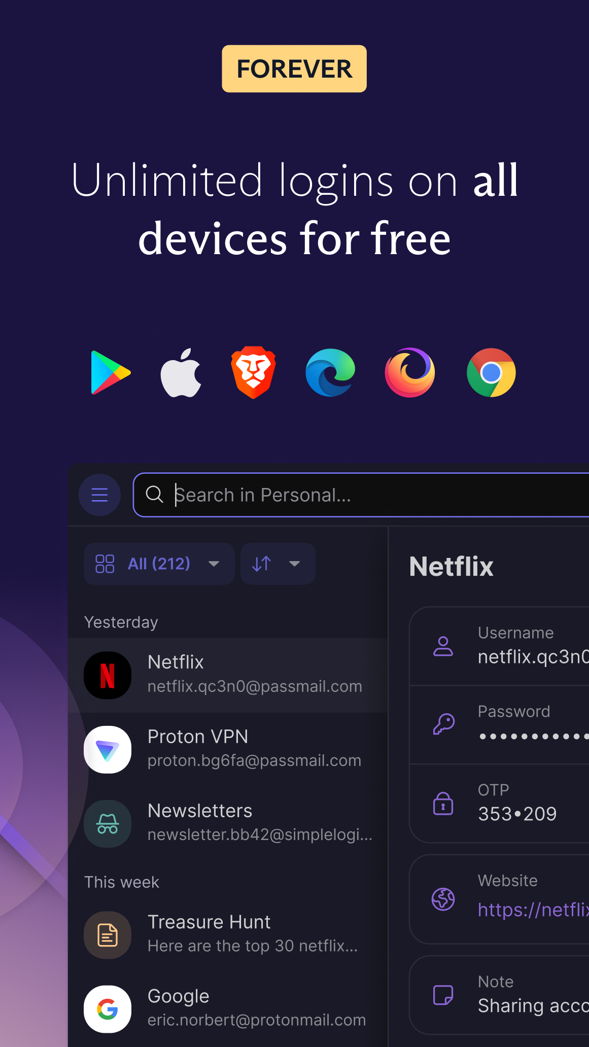 اسکرین شات 2 برنامه Proton Pass: Password Manager